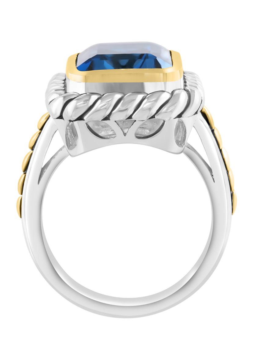 7.6 ct. t.w. London Blue Topaz Emerald Cut Ring in Sterling Silver and 18K Yellow Gold