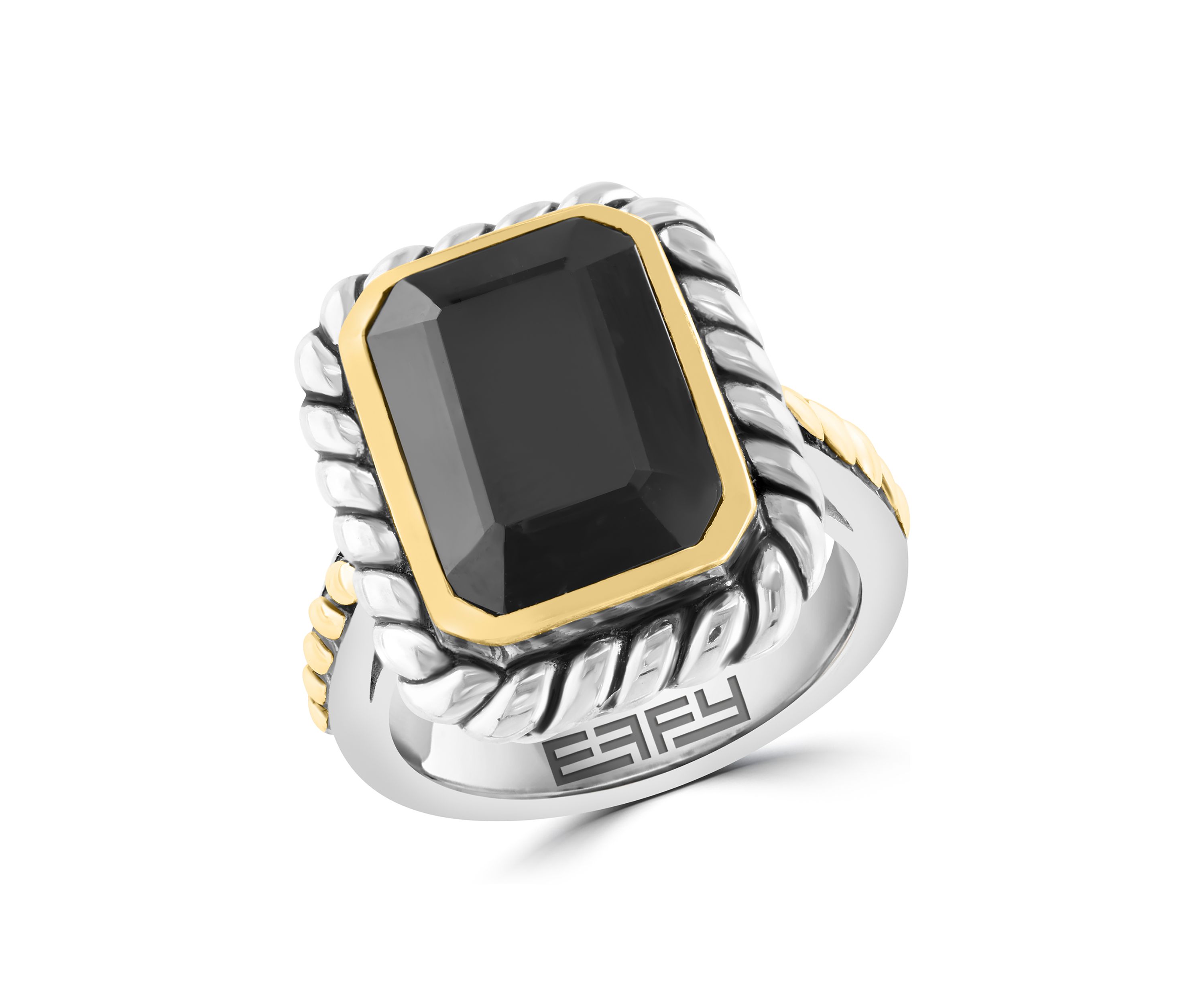 5.7 ct. t.w. Onyx Emerald Cut Ring in Sterling Silver and 18K Yellow Gold