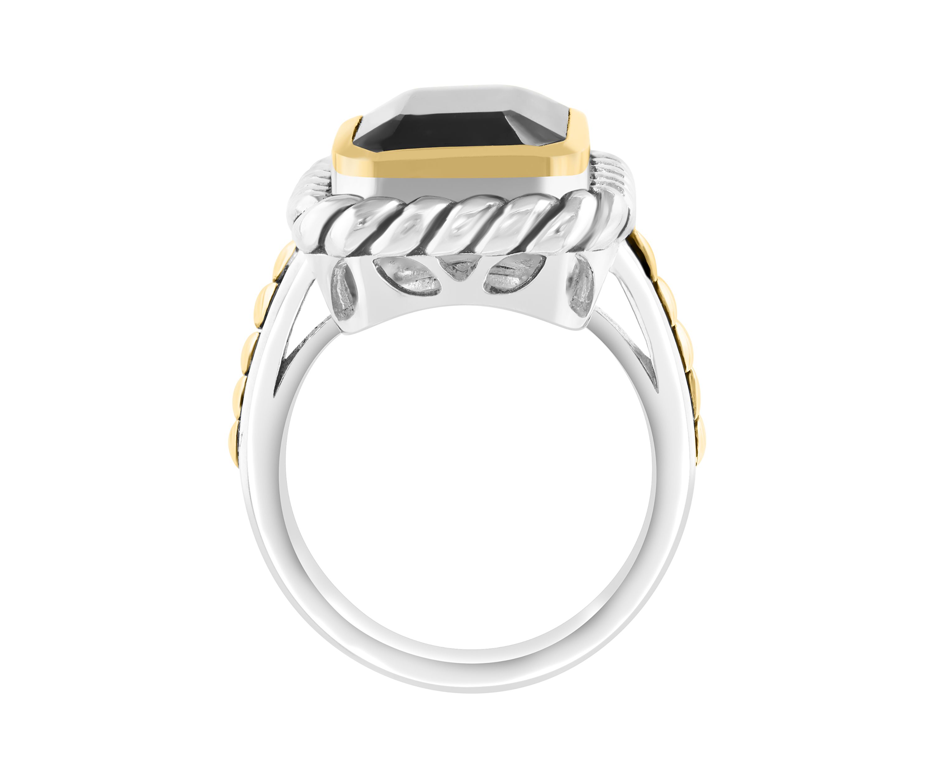5.7 ct. t.w. Onyx Emerald Cut Ring in Sterling Silver and 18K Yellow Gold