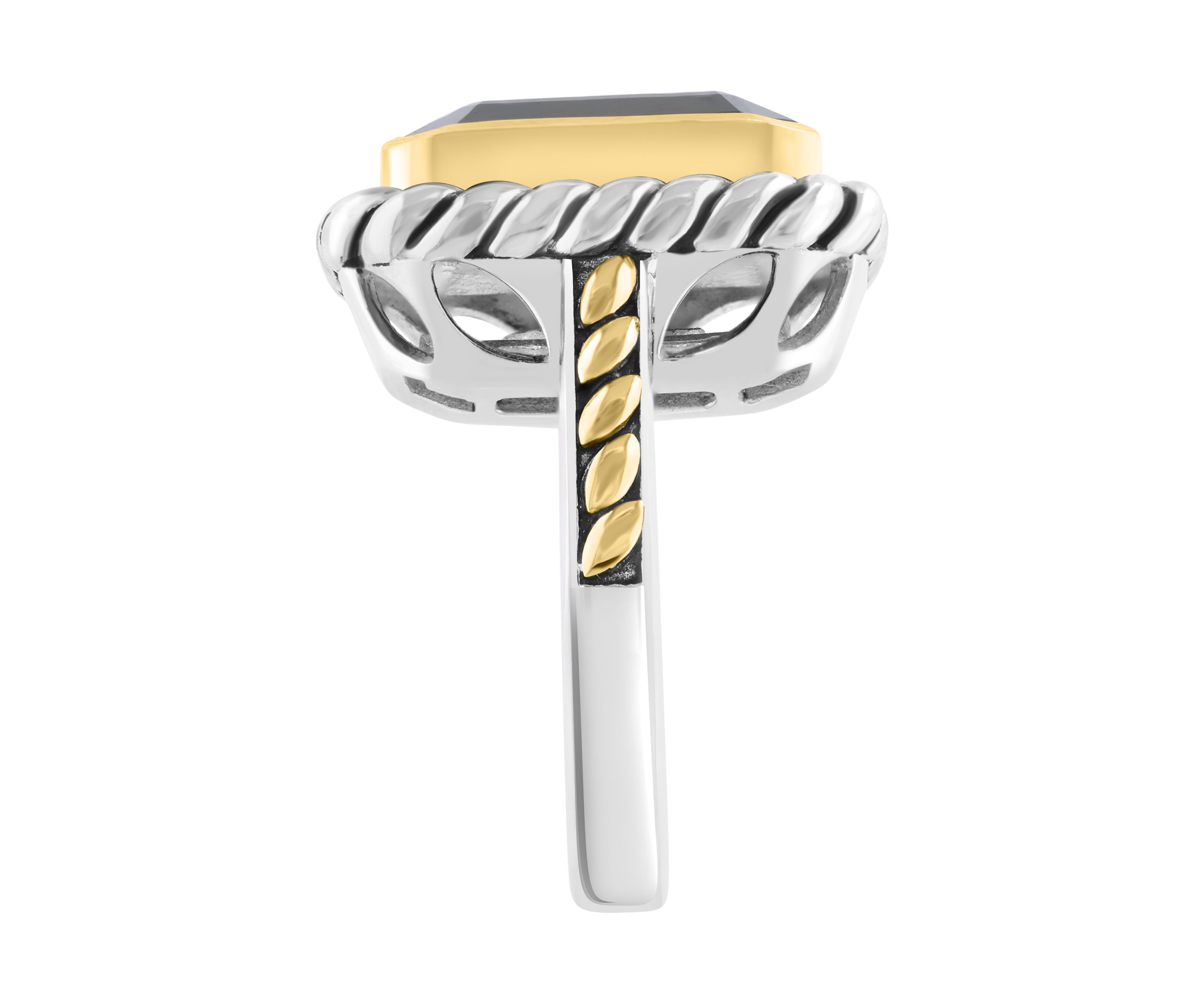 5.7 ct. t.w. Onyx Emerald Cut Ring in Sterling Silver and 18K Yellow Gold