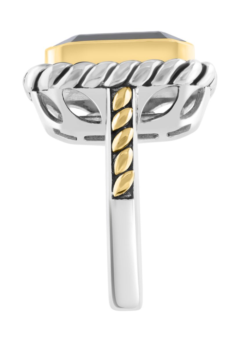 5.7 ct. t.w. Onyx Emerald Cut Ring in Sterling Silver and 18K Yellow Gold