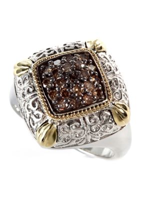 Effy Brown Diamond Square Ring In Sterling Silver And 18K Yellow Gold
