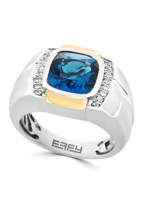 Effy London Blue Topaz Sapphire Ring in Sterling Silver and 14K Yellow Gold