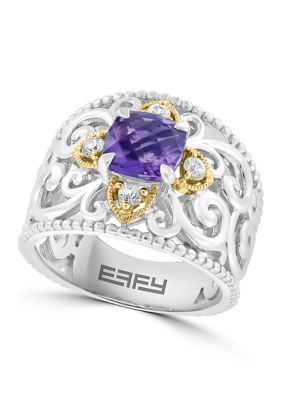 Effy Sterling Silver Amethyst And White Sapphire Ring, Yellow, 7 -  0617892788543
