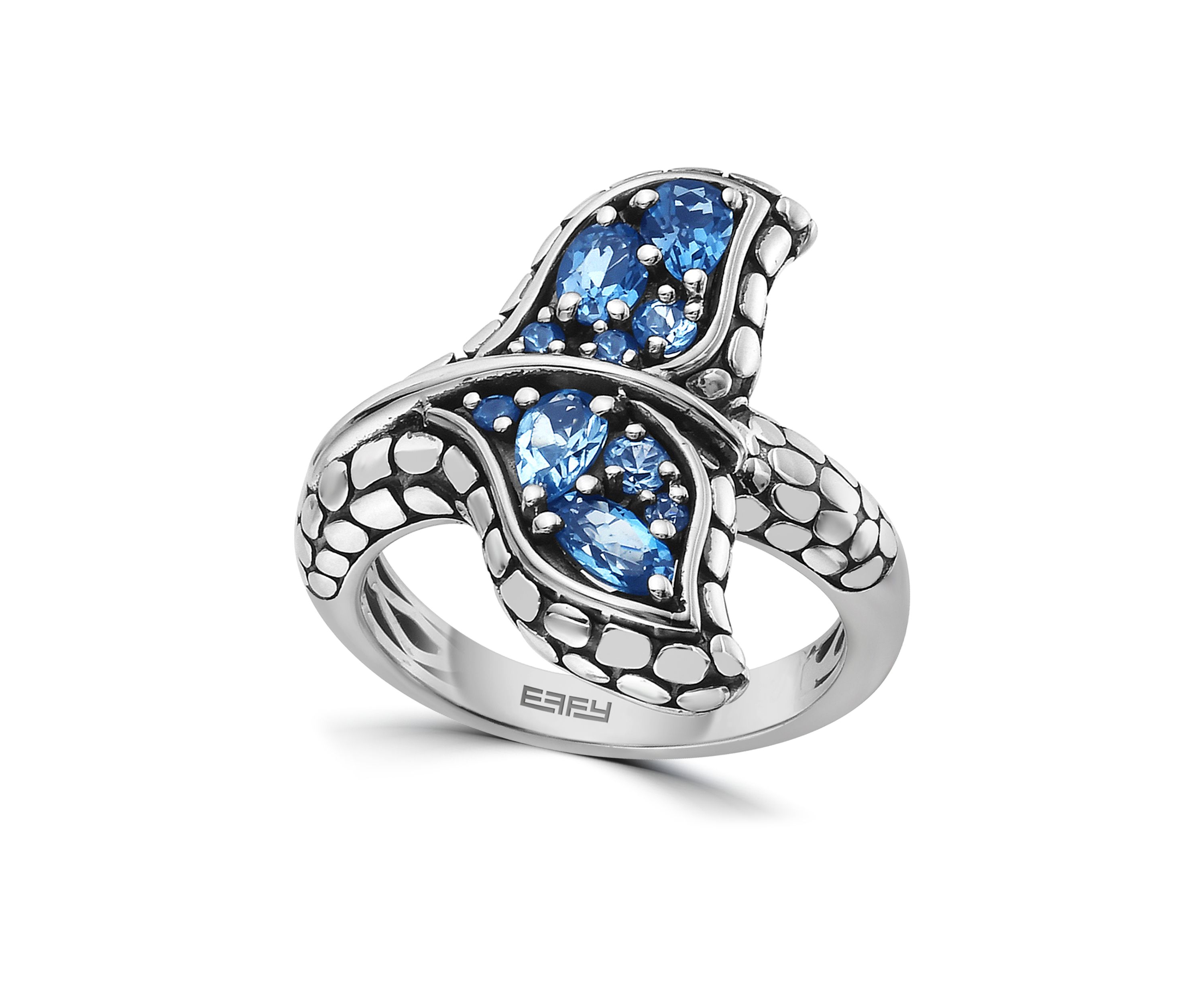 Blue Topaz and London Blue Topaz Dolphin Fin Ring in Sterling Silver and 14K Yellow Gold