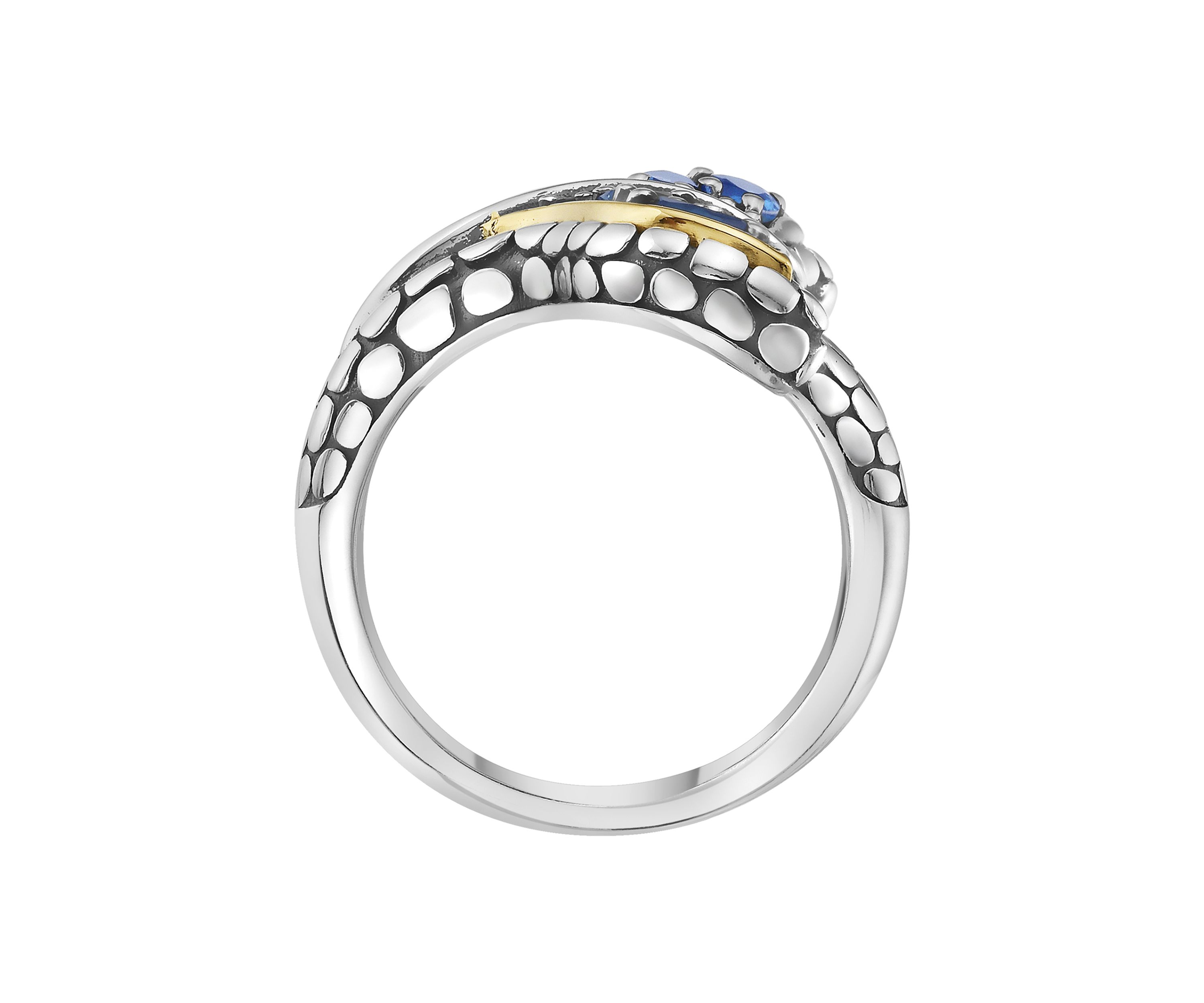 Blue Topaz and London Blue Topaz Dolphin Fin Ring in Sterling Silver and 14K Yellow Gold