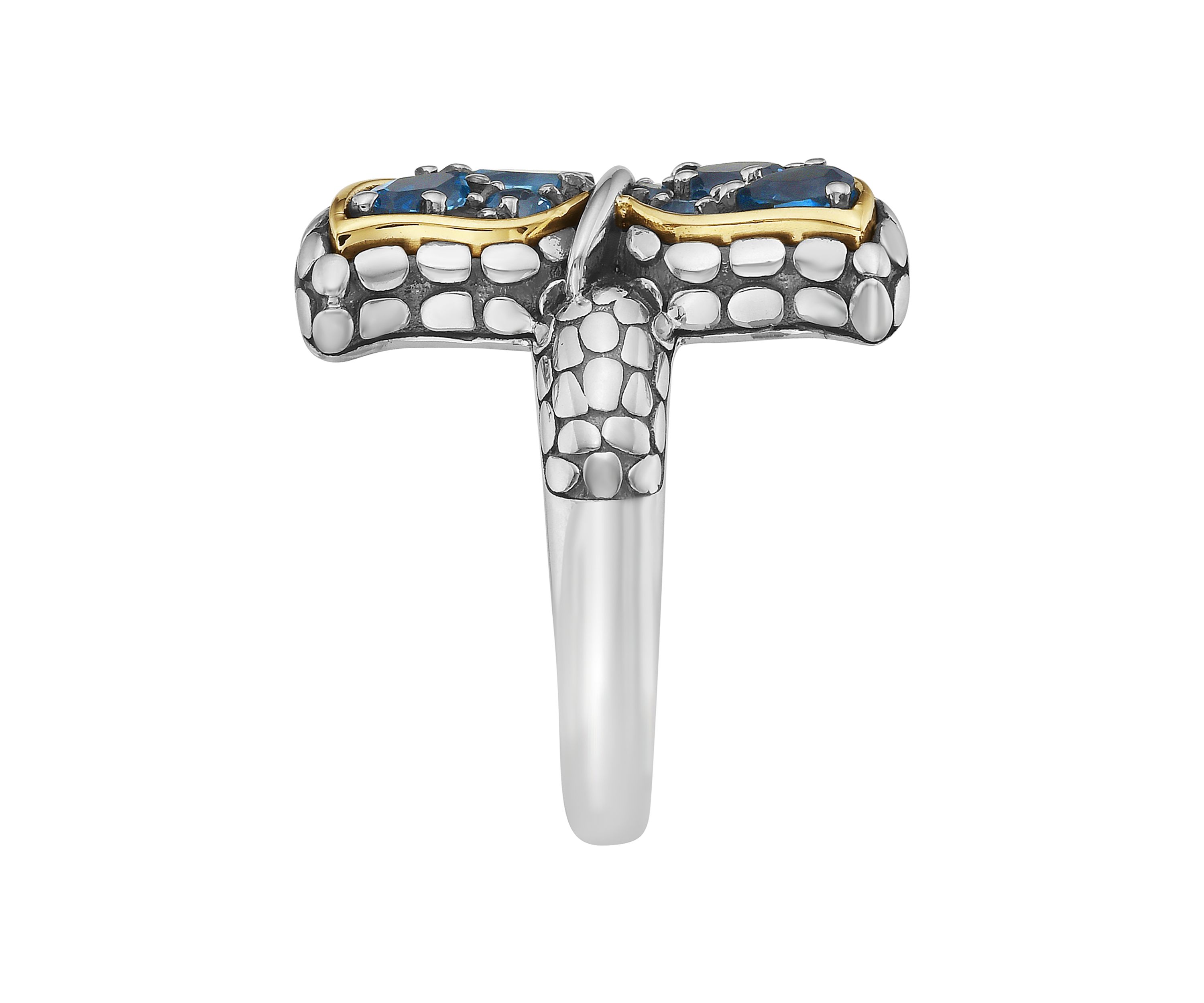 Blue Topaz and London Blue Topaz Dolphin Fin Ring in Sterling Silver and 14K Yellow Gold