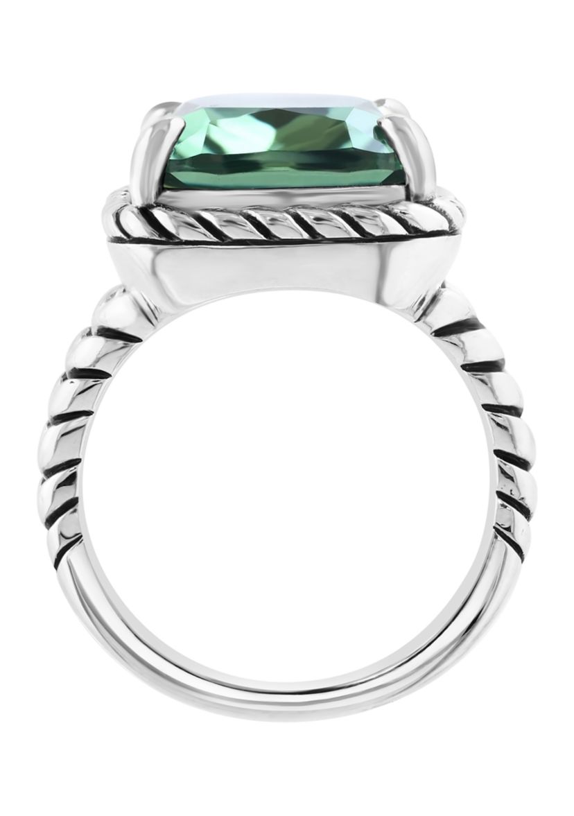 9.5 ct. t.w. Green Amethyst Cushion Ring in Sterling Silver