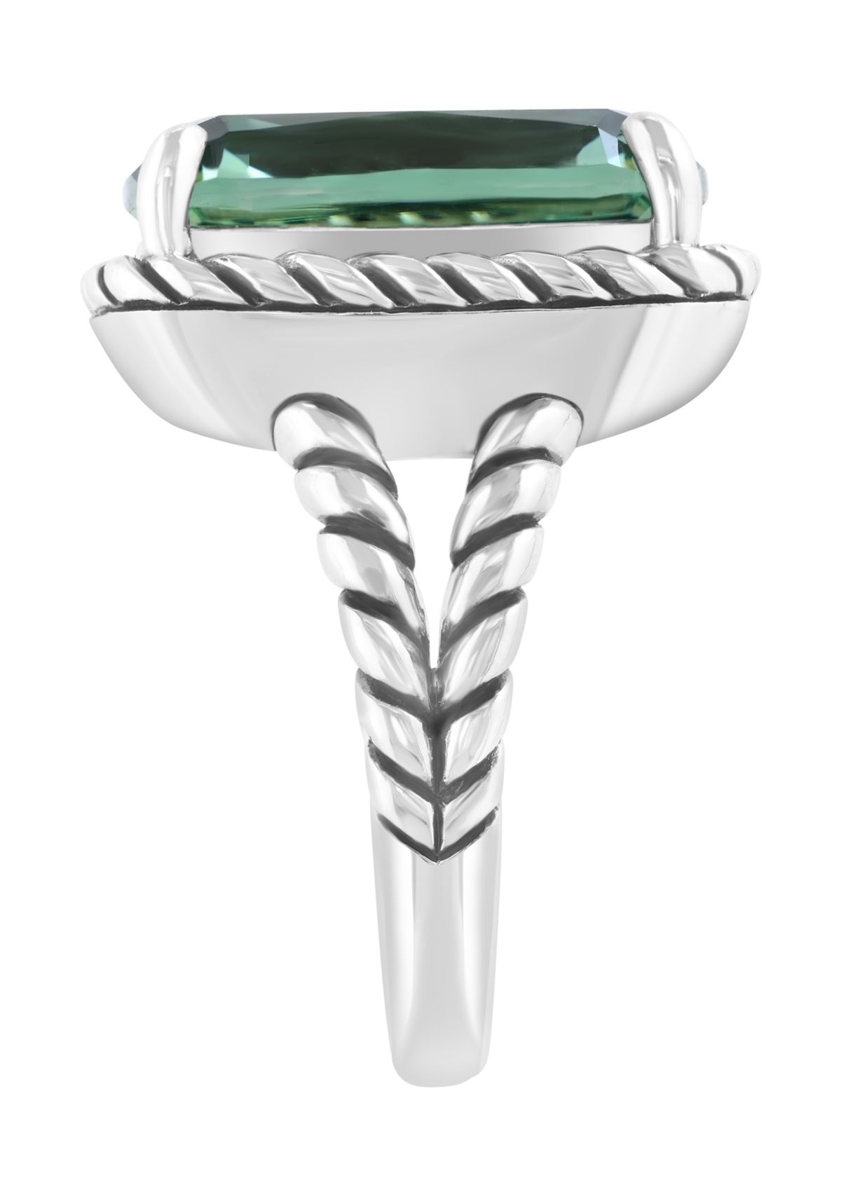 9.5 ct. t.w. Green Amethyst Cushion Ring in Sterling Silver