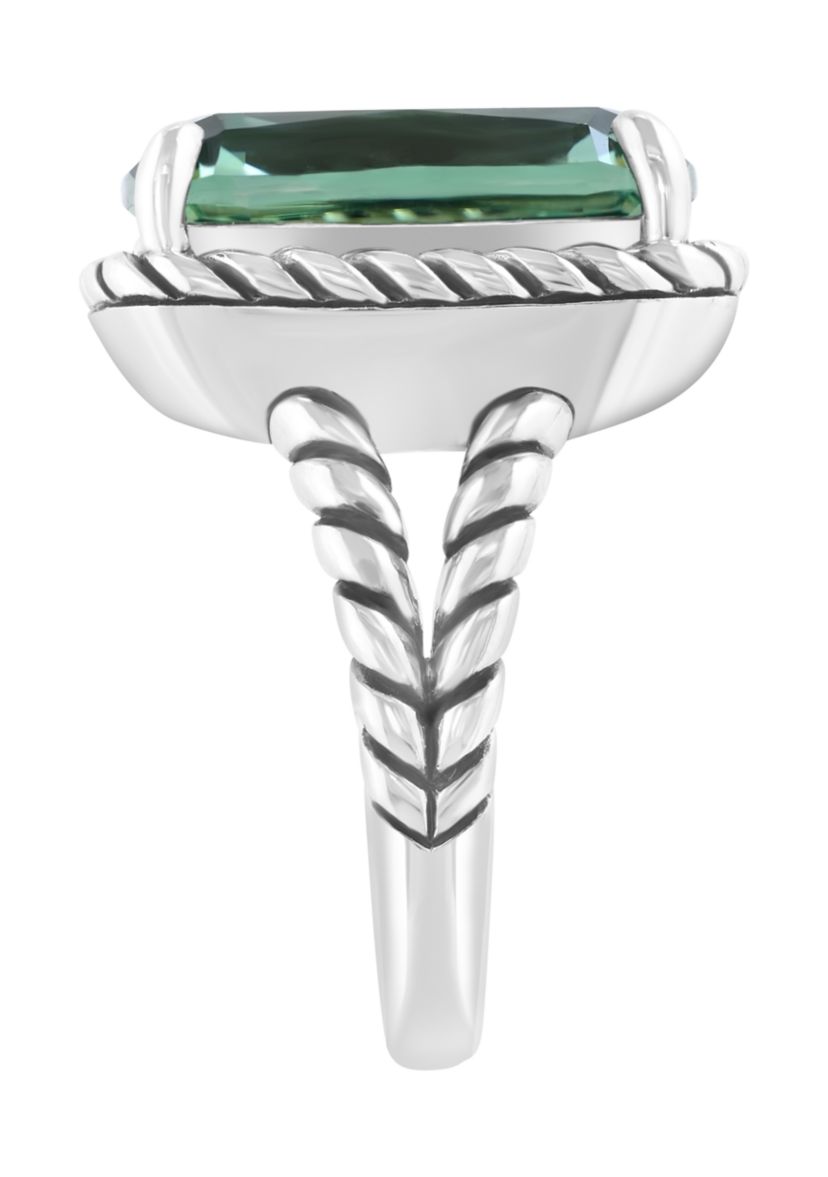 9.5 ct. t.w. Green Amethyst Cushion Ring in Sterling Silver