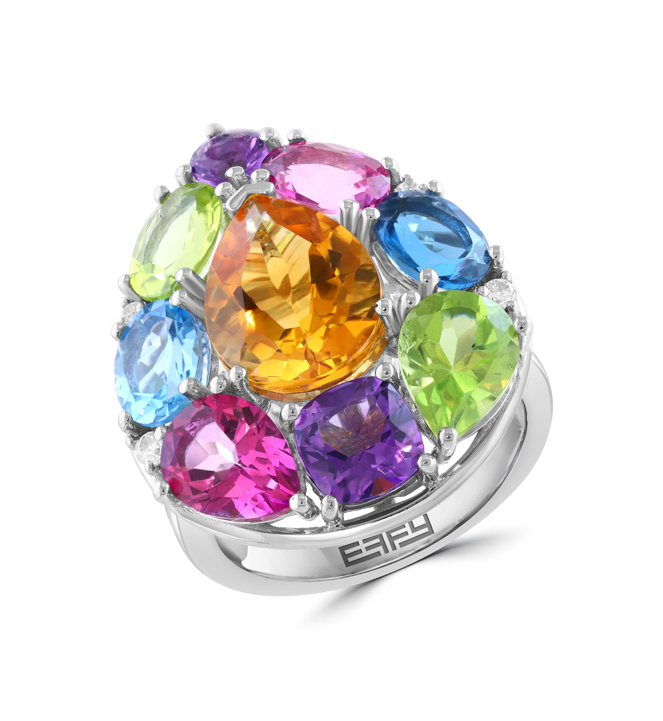 Multi Gemstone Pear Ring in Sterling Silver