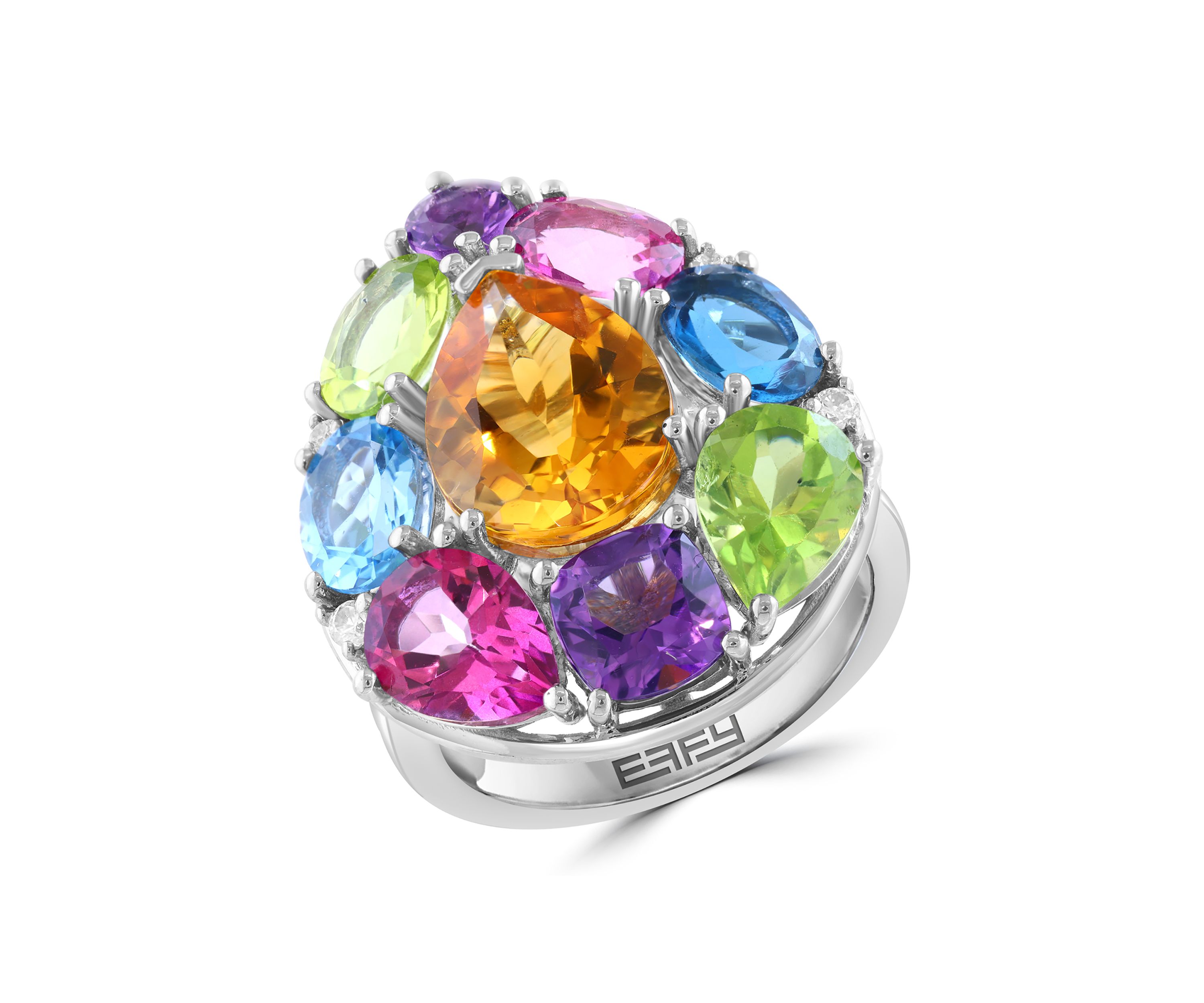 Multi Gemstone Pear Ring in Sterling Silver