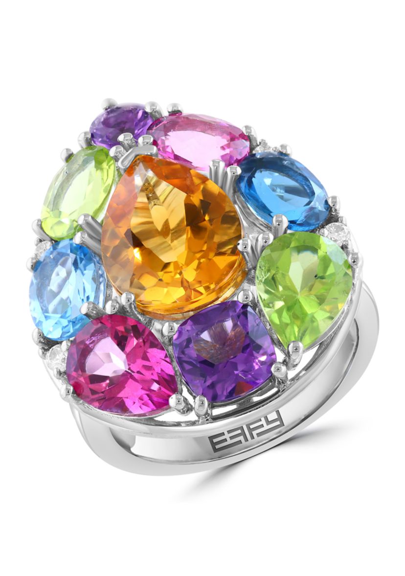 Multi Gemstone Pear Ring in Sterling Silver