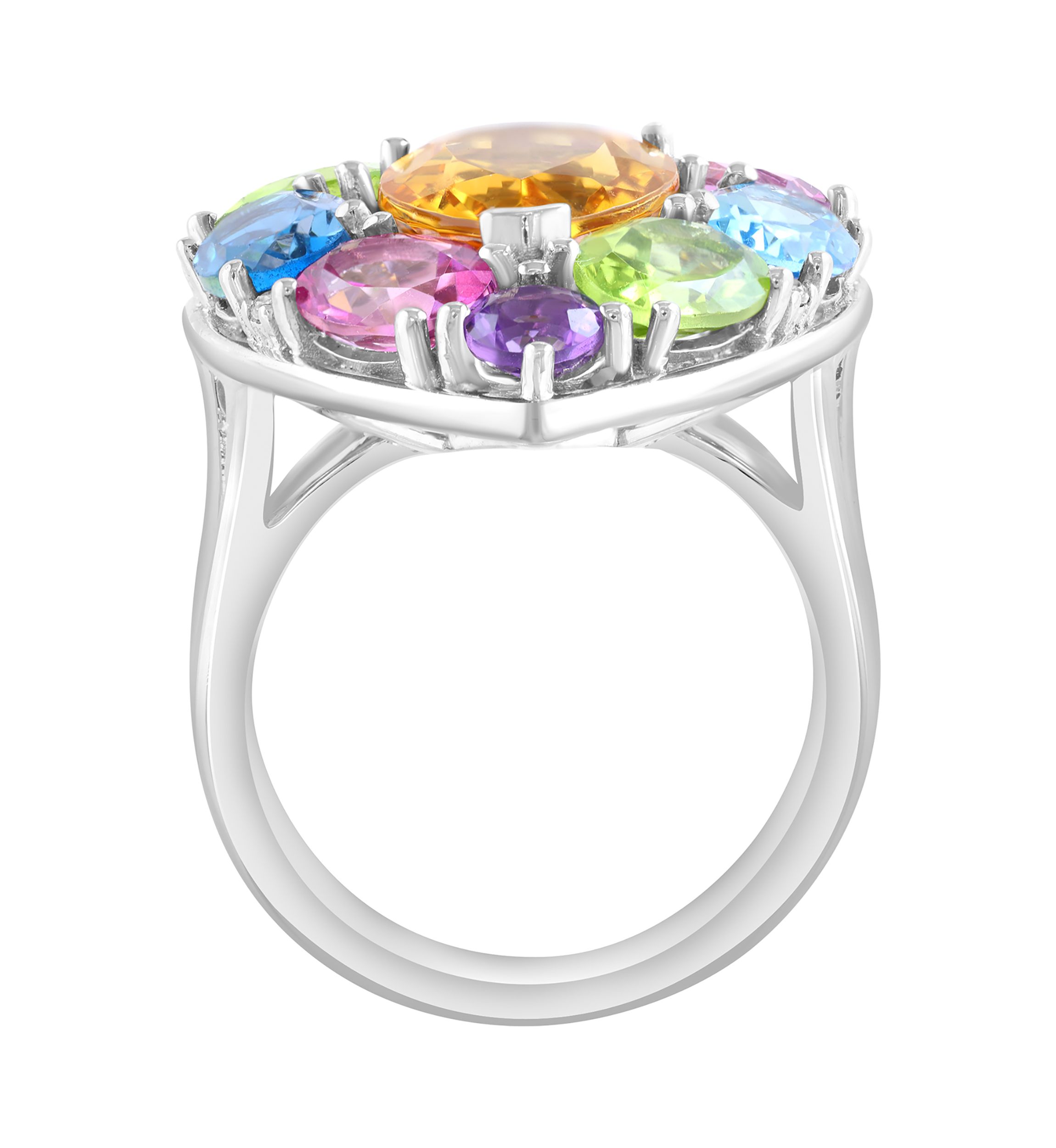 Multi Gemstone Pear Ring in Sterling Silver