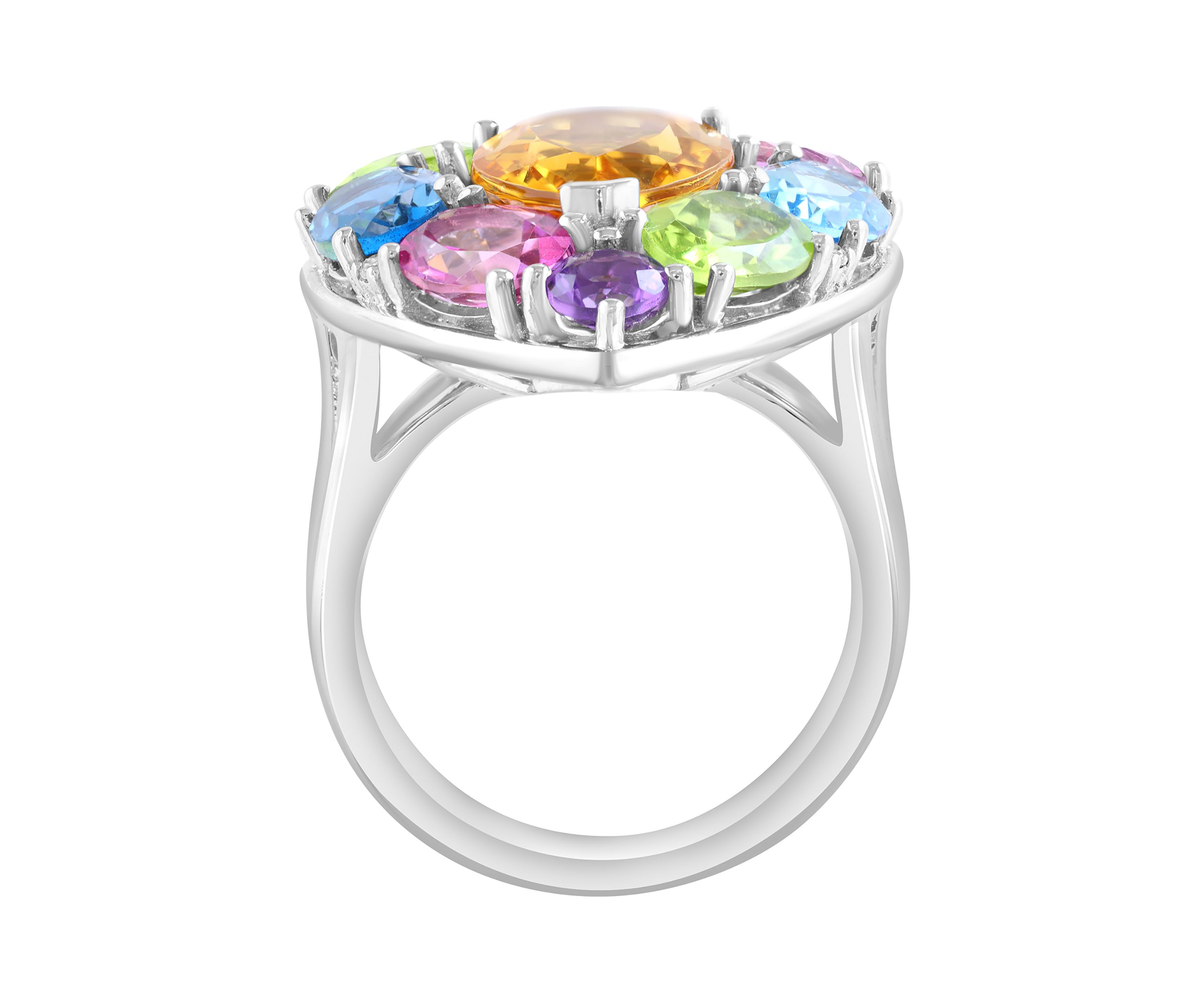 Multi Gemstone Pear Ring in Sterling Silver