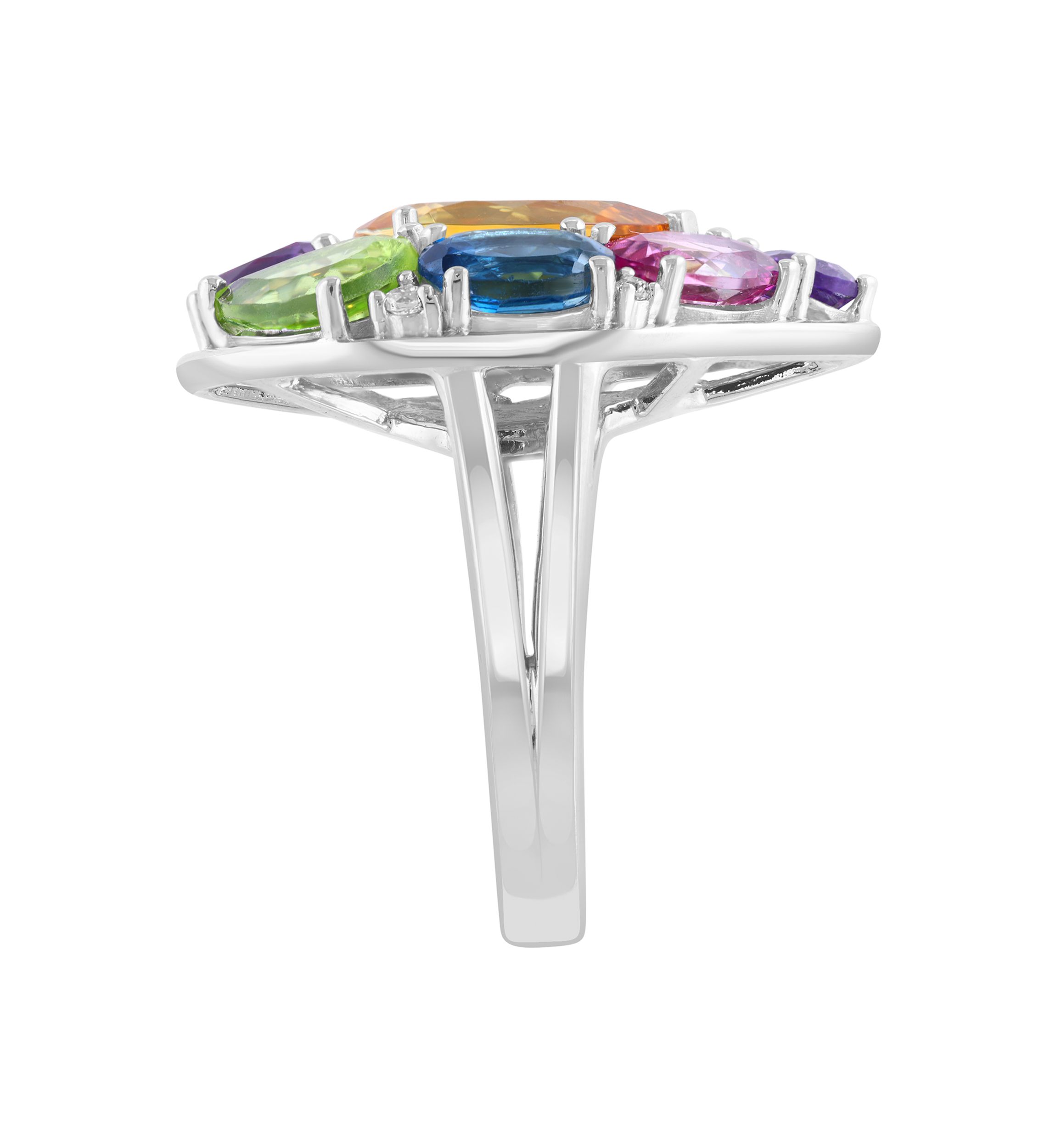 Multi Gemstone Pear Ring in Sterling Silver