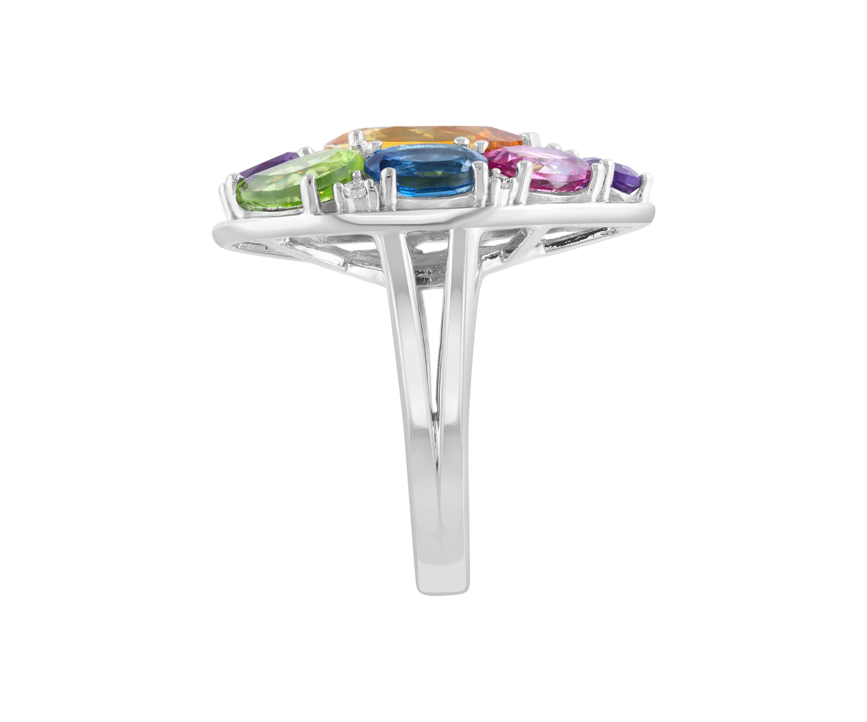 Multi Gemstone Pear Ring in Sterling Silver