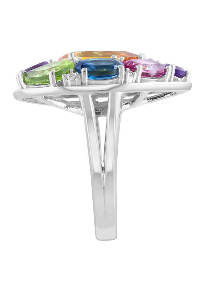 Multi Gemstone Pear Ring in Sterling Silver
