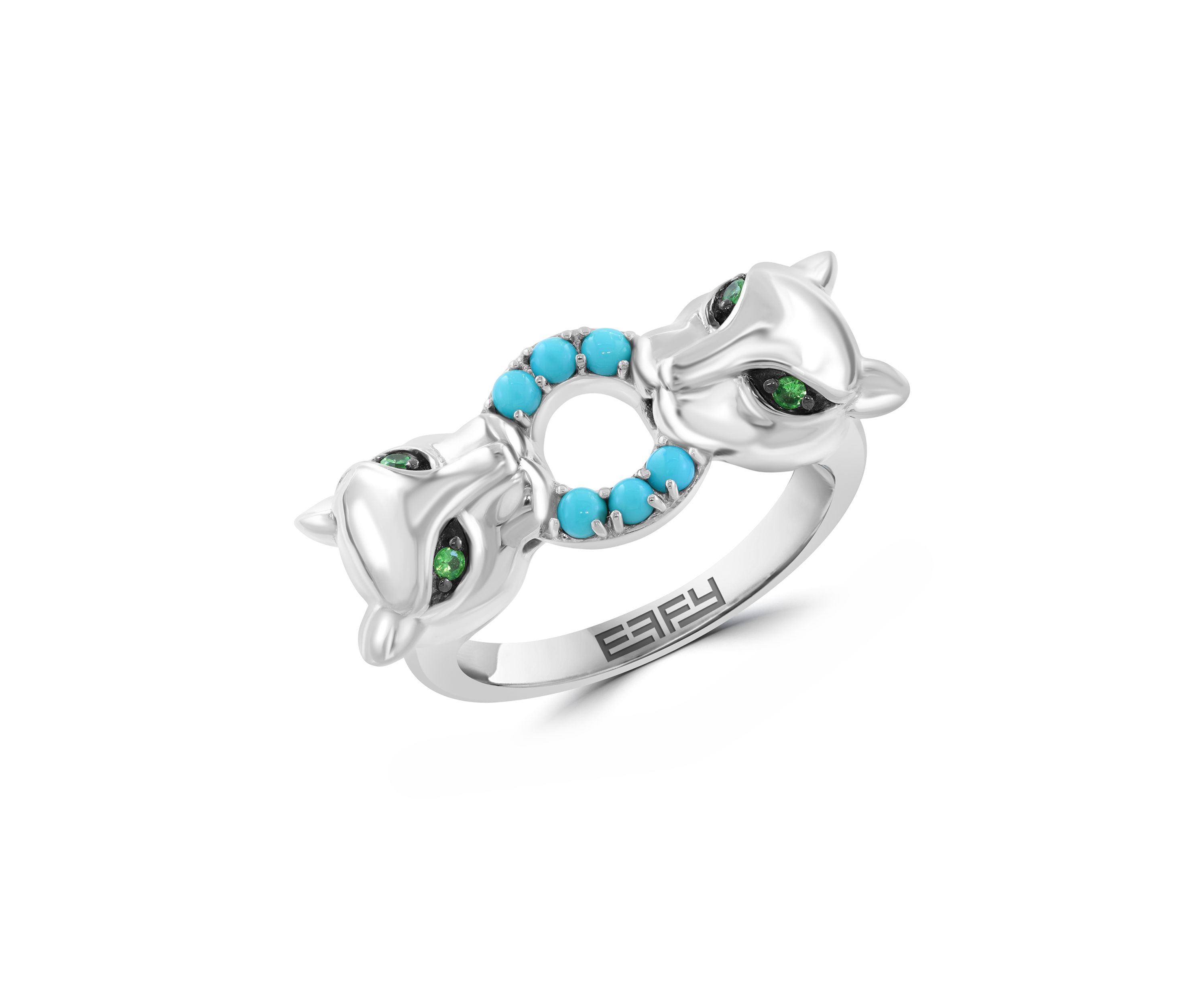 2.56 ct. t.w. Turquoise, Tsavorite Panther Ring in Sterling Silver
