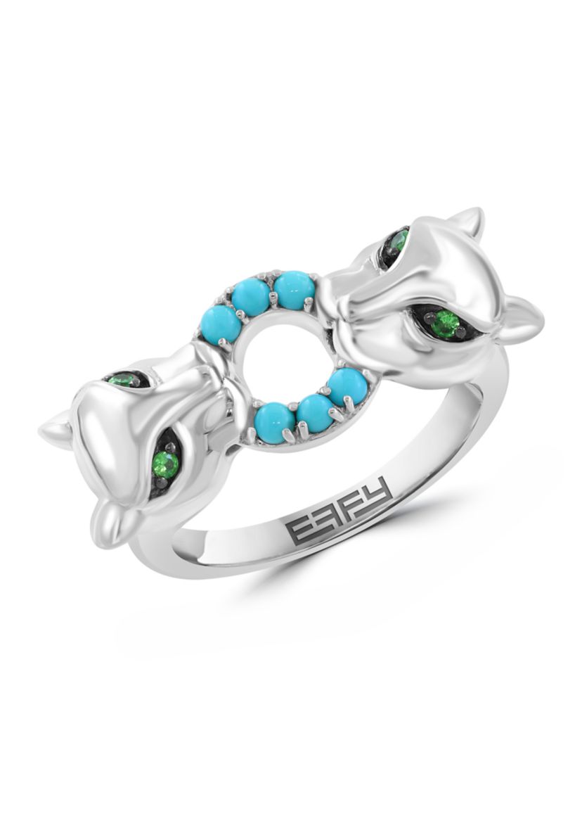 2.56 ct. t.w. Turquoise, Tsavorite Panther Ring in Sterling Silver