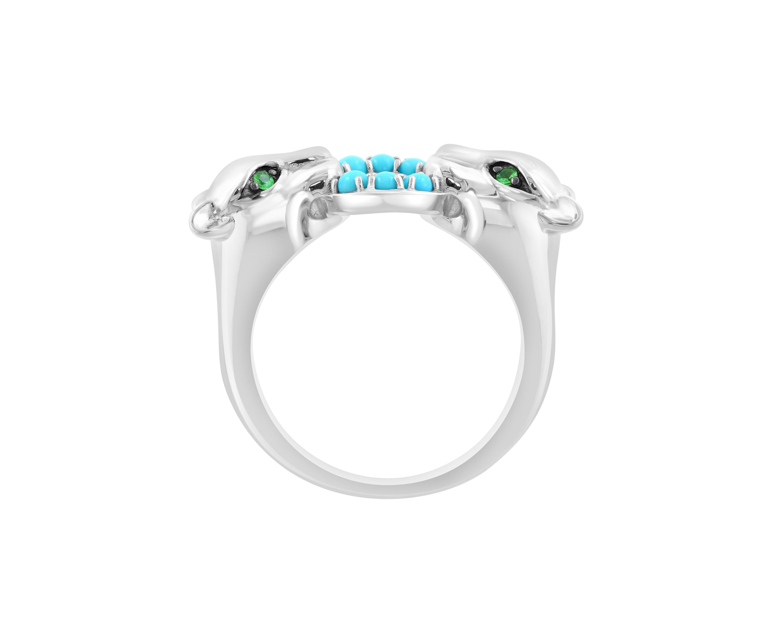 2.56 ct. t.w. Turquoise, Tsavorite Panther Ring in Sterling Silver