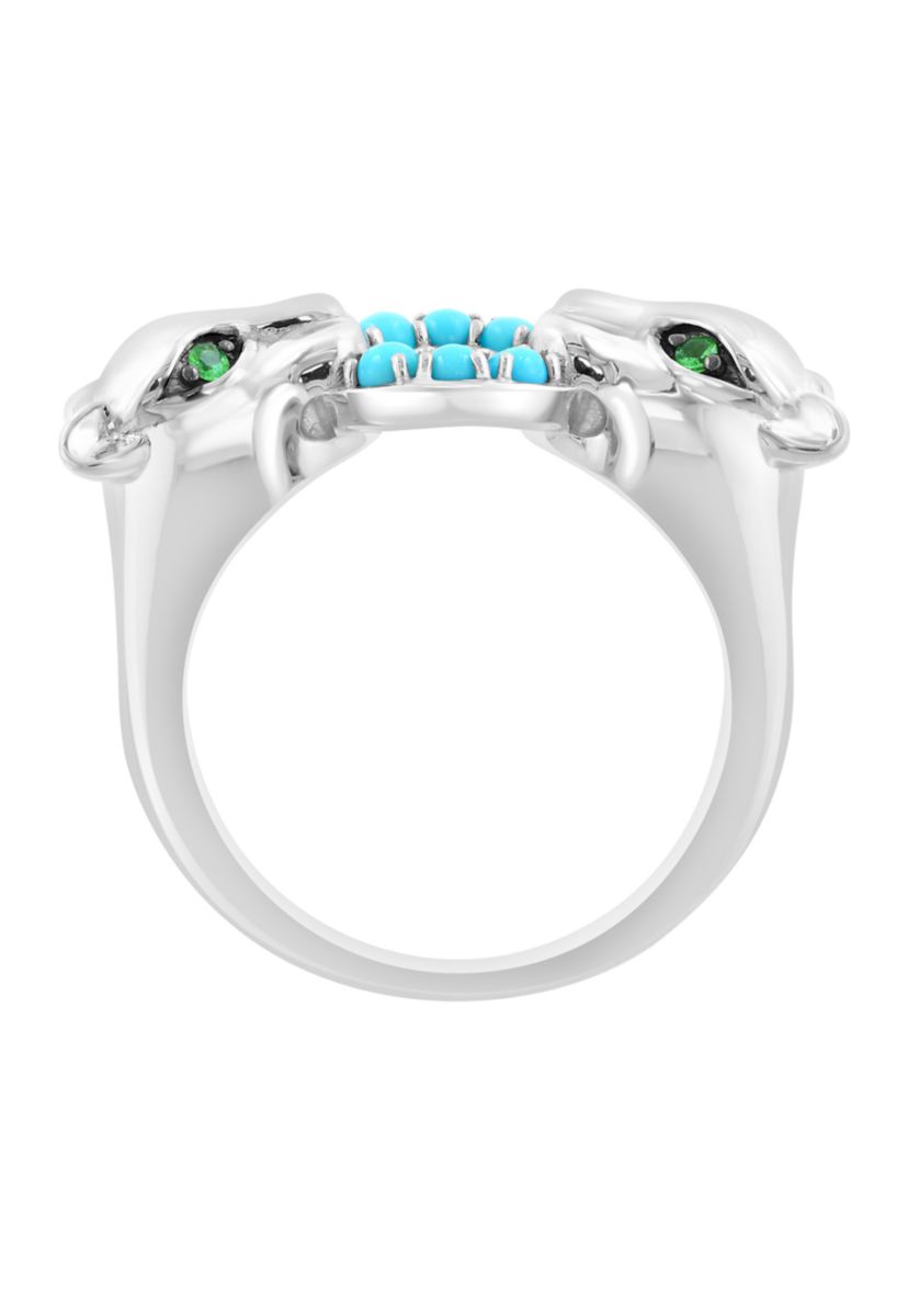 2.56 ct. t.w. Turquoise, Tsavorite Panther Ring in Sterling Silver