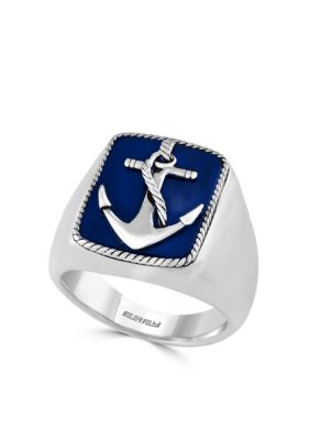 Effy® Men's Sterling Silver Lapis Anchor Ring | belk