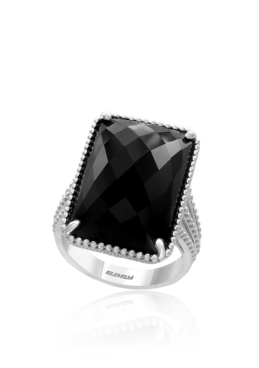 Emerald Cut Onyx Ring in Sterling Silver