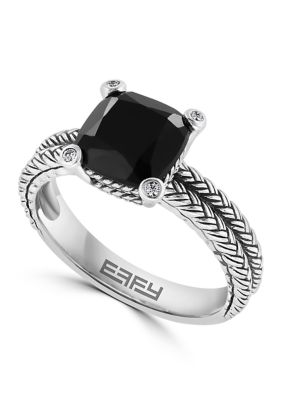 Effy Cable Onyx Ring In Sterling Silver