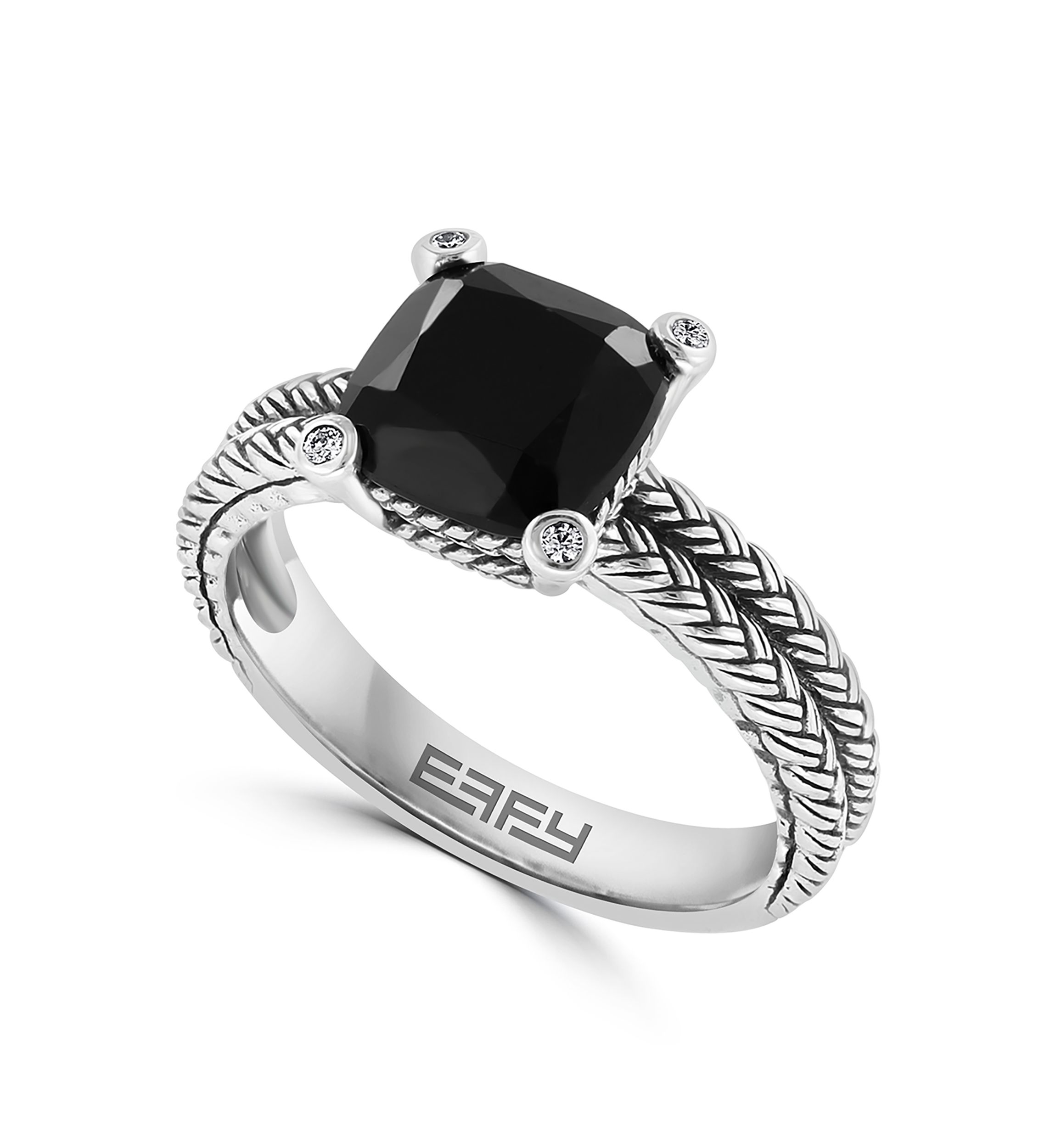Cable Onyx Ring in Sterling Silver 