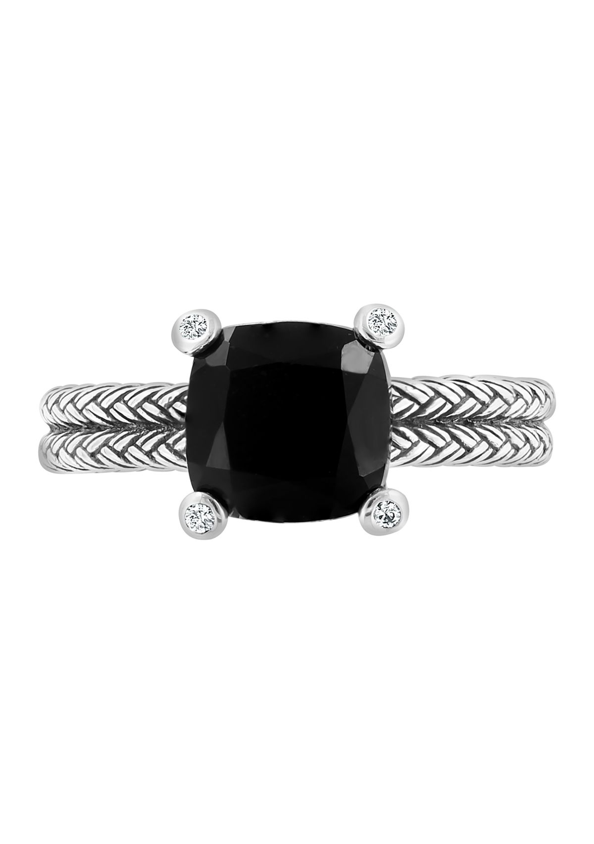 Cable Onyx Ring in Sterling Silver 