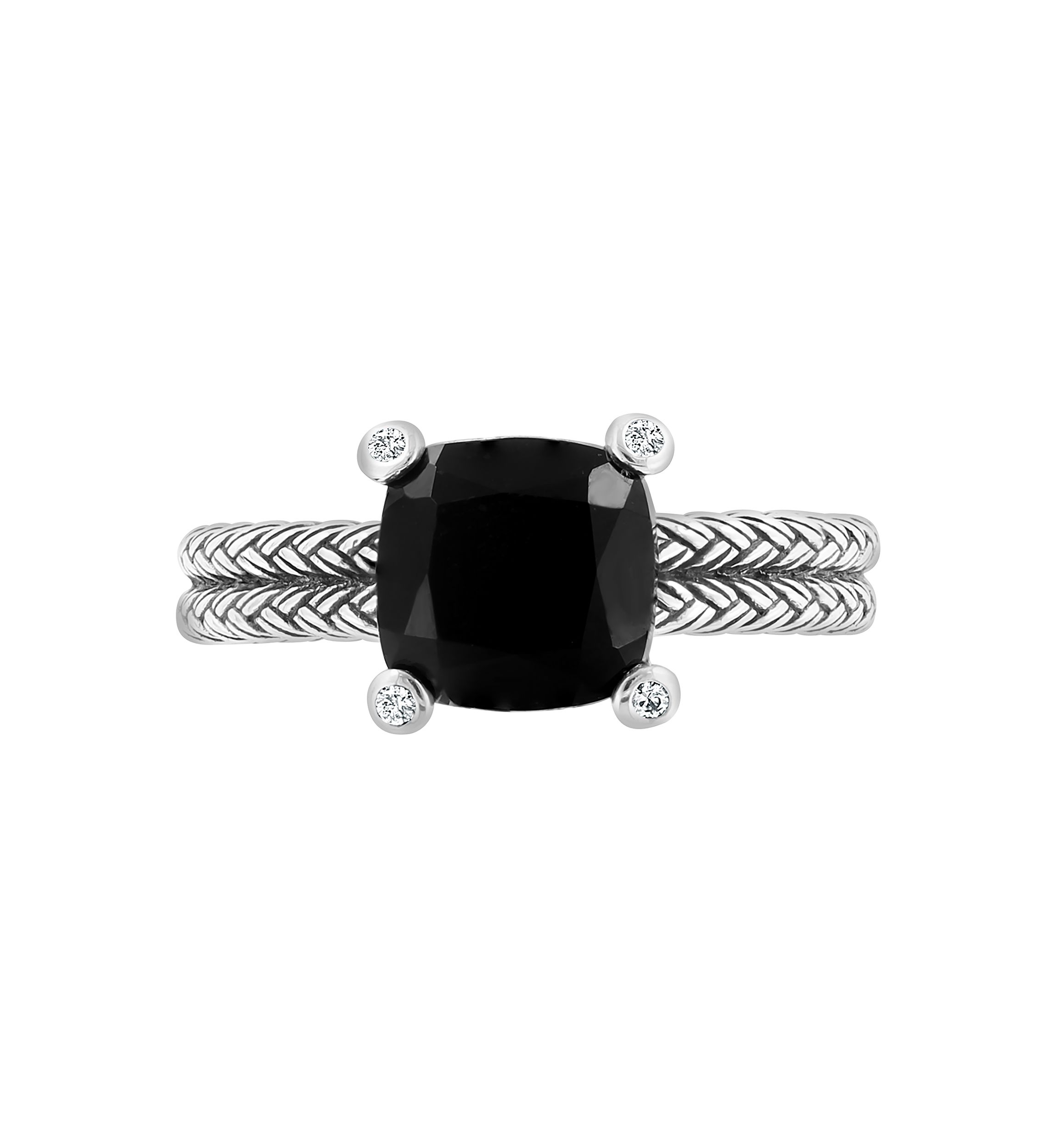 Cable Onyx Ring in Sterling Silver 