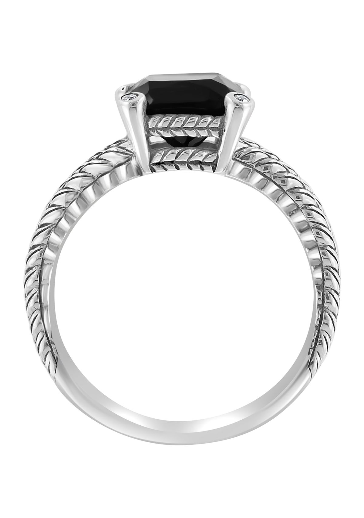 Cable Onyx Ring in Sterling Silver 