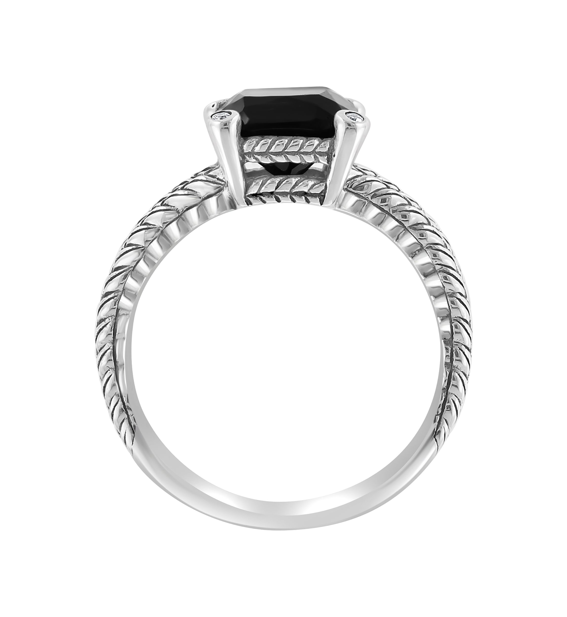 Cable Onyx Ring in Sterling Silver 