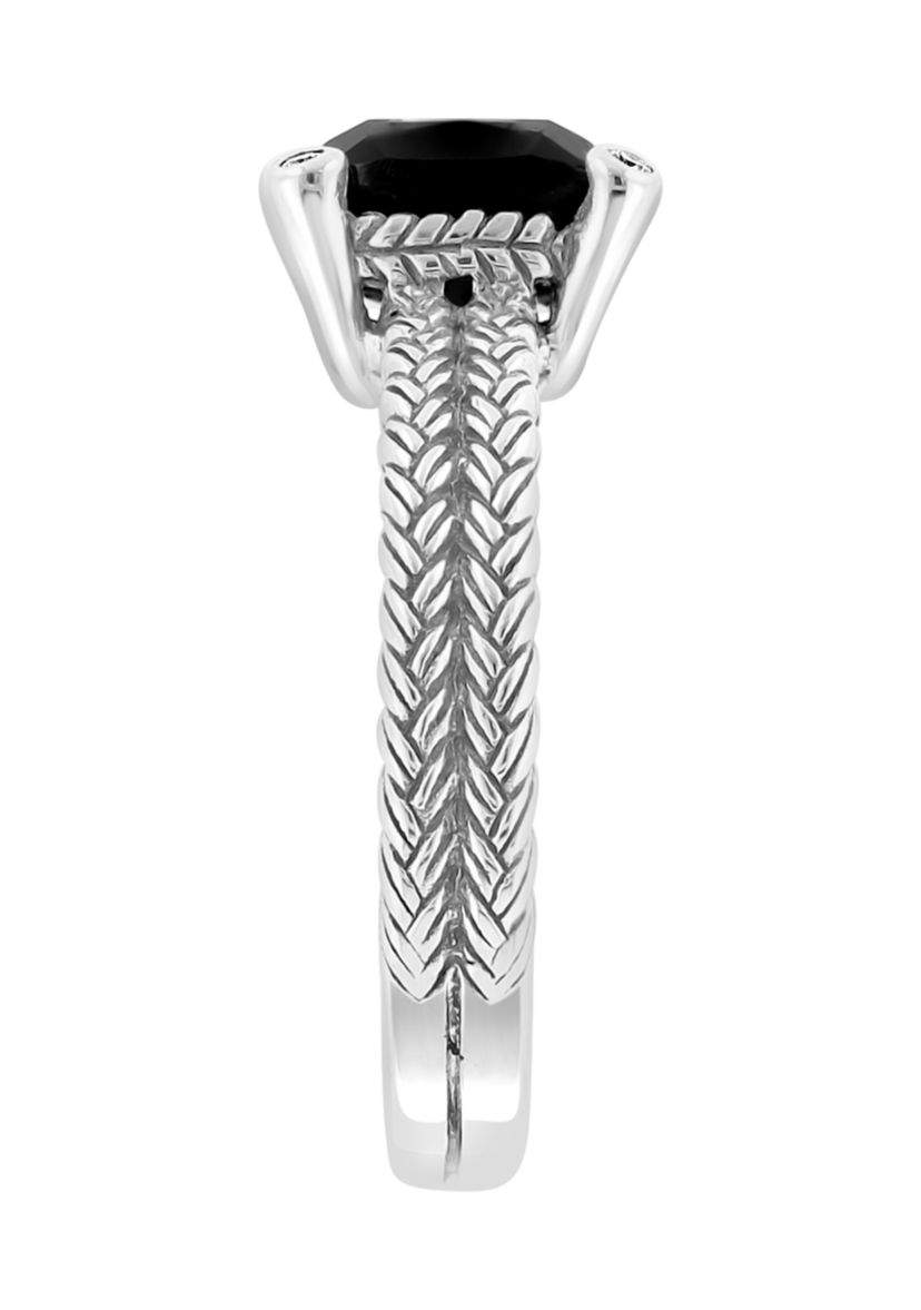 Cable Onyx Ring in Sterling Silver 