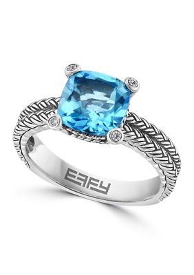 Effy Blue Topaz And White Sapphire Cable Ring In Sterling Silver
