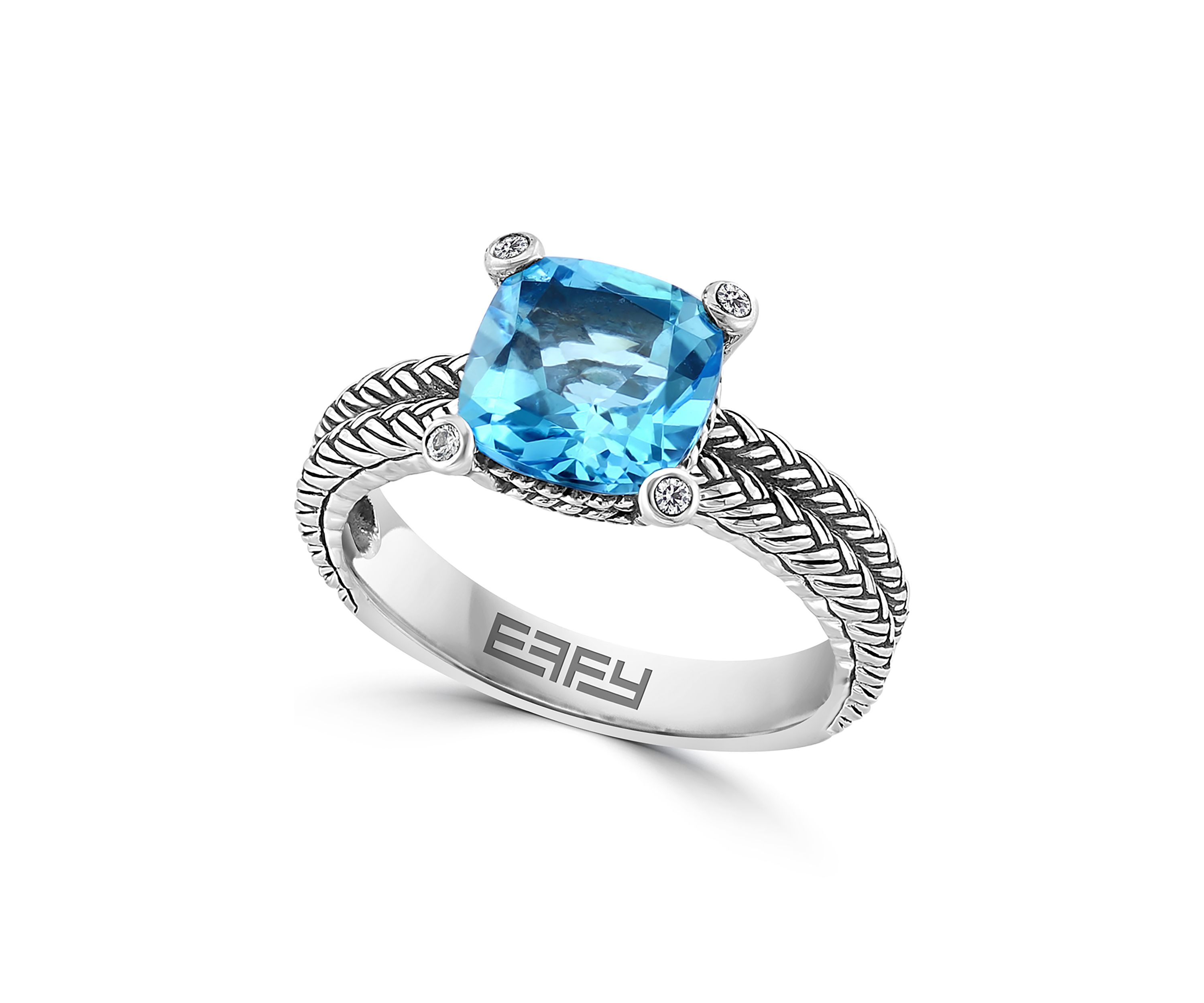 Blue Topaz and White Sapphire Cable Ring in Sterling Silver