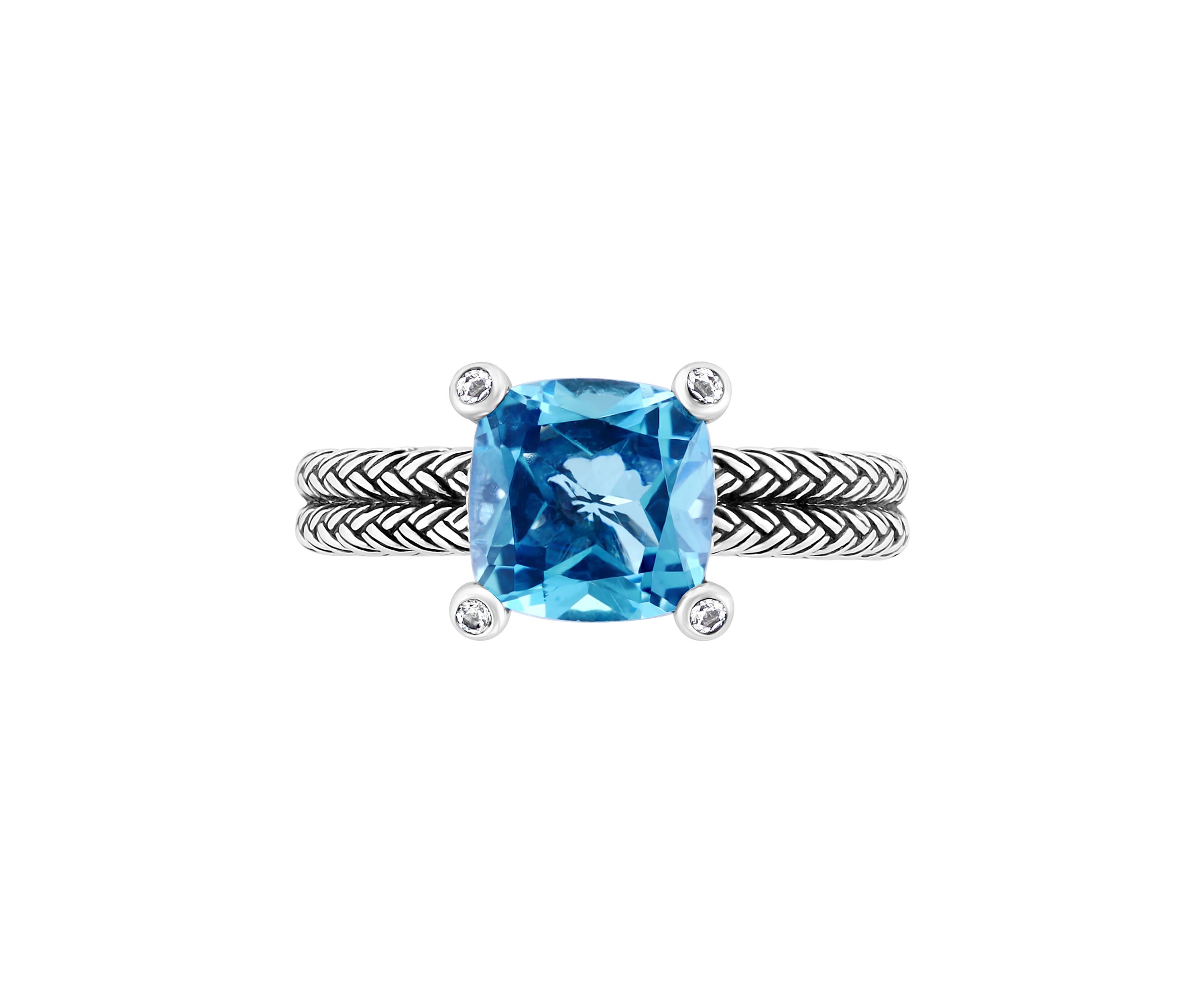 Blue Topaz and White Sapphire Cable Ring in Sterling Silver