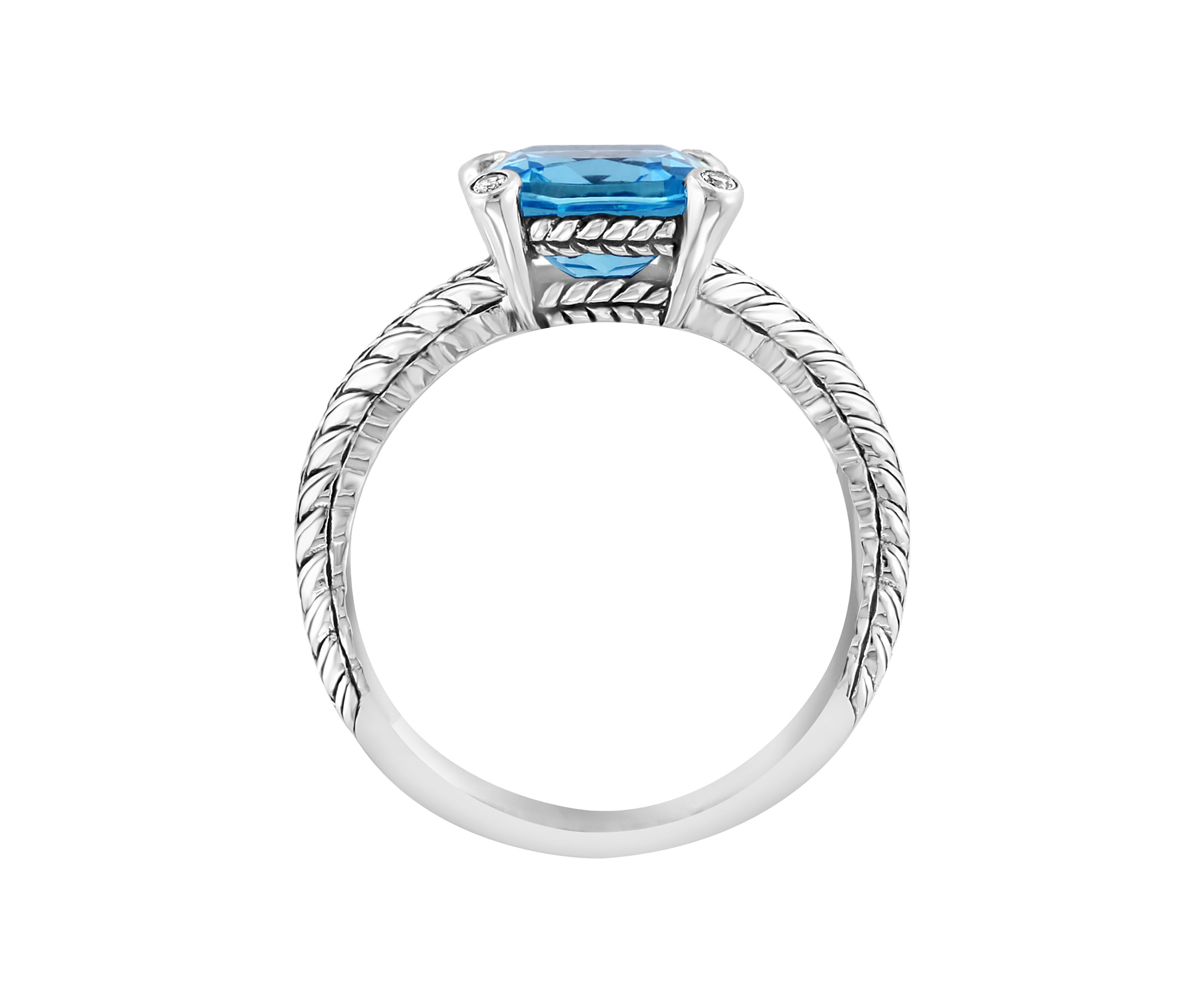 Blue Topaz and White Sapphire Cable Ring in Sterling Silver