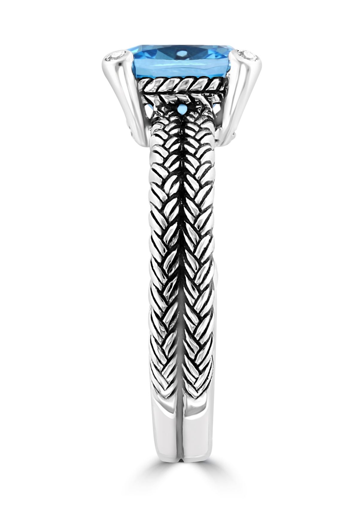 Blue Topaz and White Sapphire Cable Ring in Sterling Silver