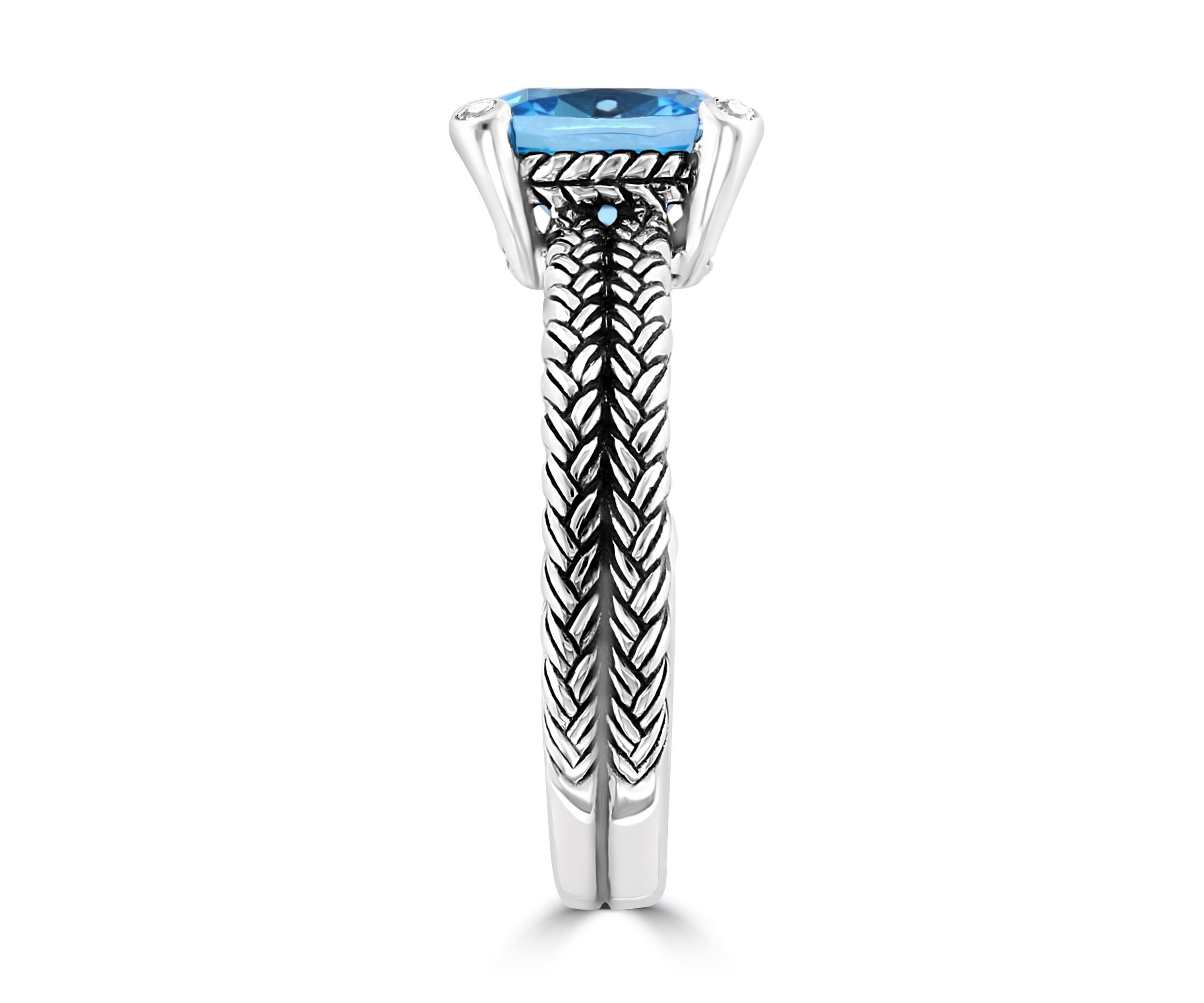 Blue Topaz and White Sapphire Cable Ring in Sterling Silver