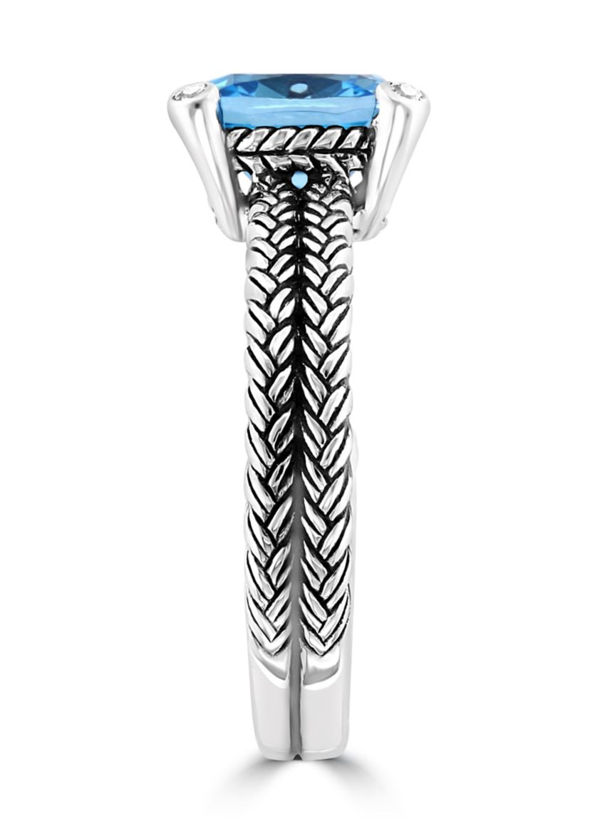 Blue Topaz and White Sapphire Cable Ring in Sterling Silver