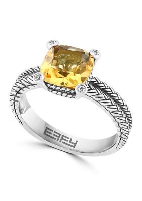 Effy Citrine And White Sapphire Cable Ring In Sterling Silver