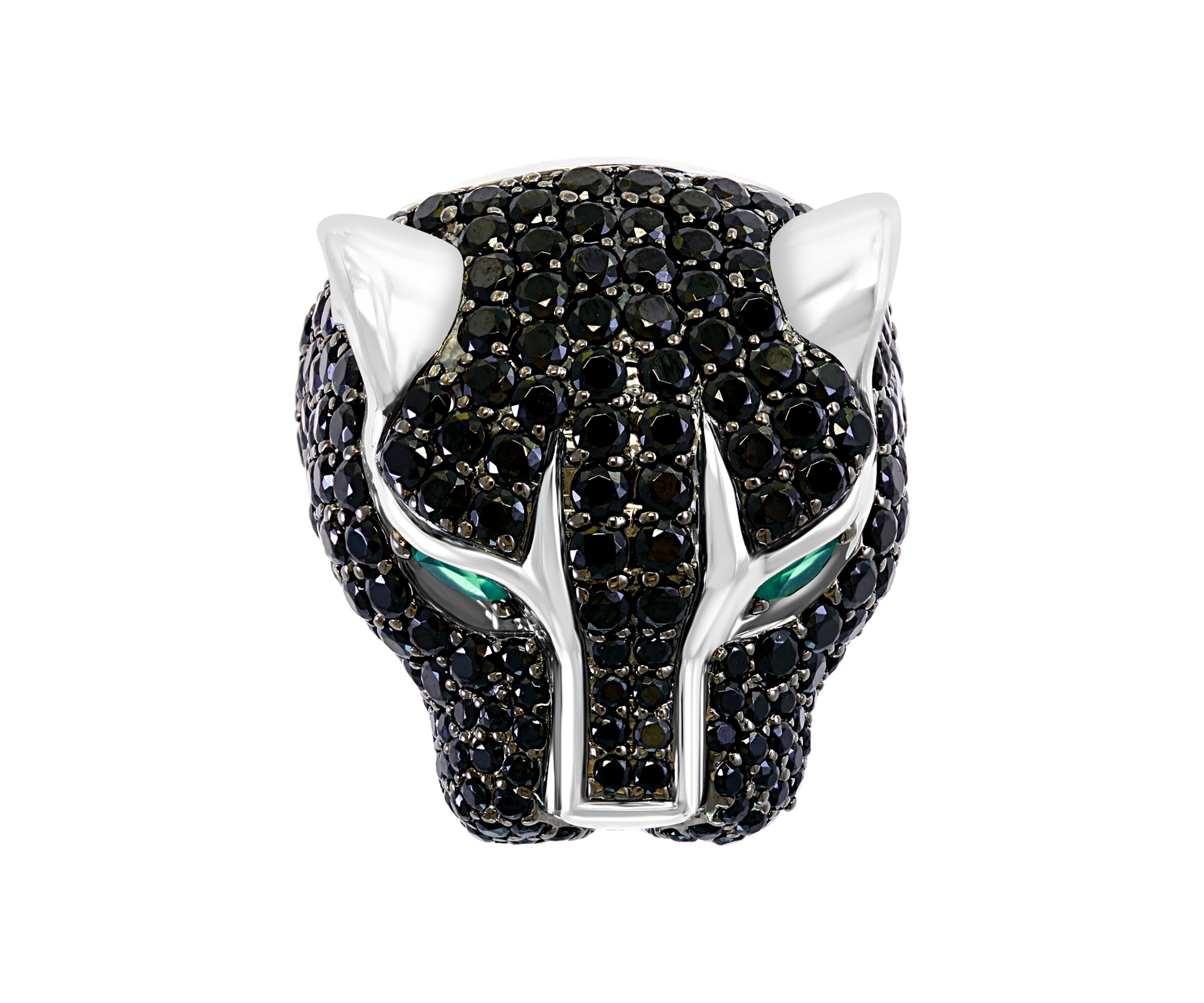 Sterling Silver Black Spinel and Green Onyx Panther  Ring