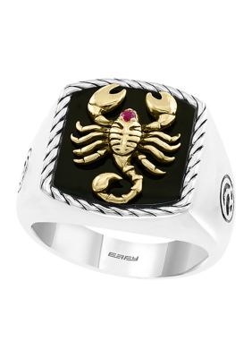 Effy Men's 5 Ct. T.w. Ruby And Onyx Ring In Sterling Silver