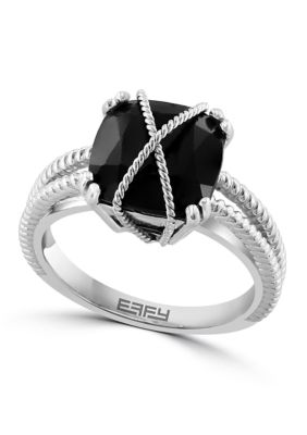 Effy Onyx Square Cable Ring In Sterling Silver