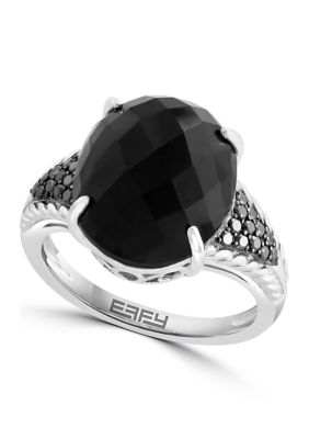 Effy Sterling Silver Black Diamond And Onyx Ring