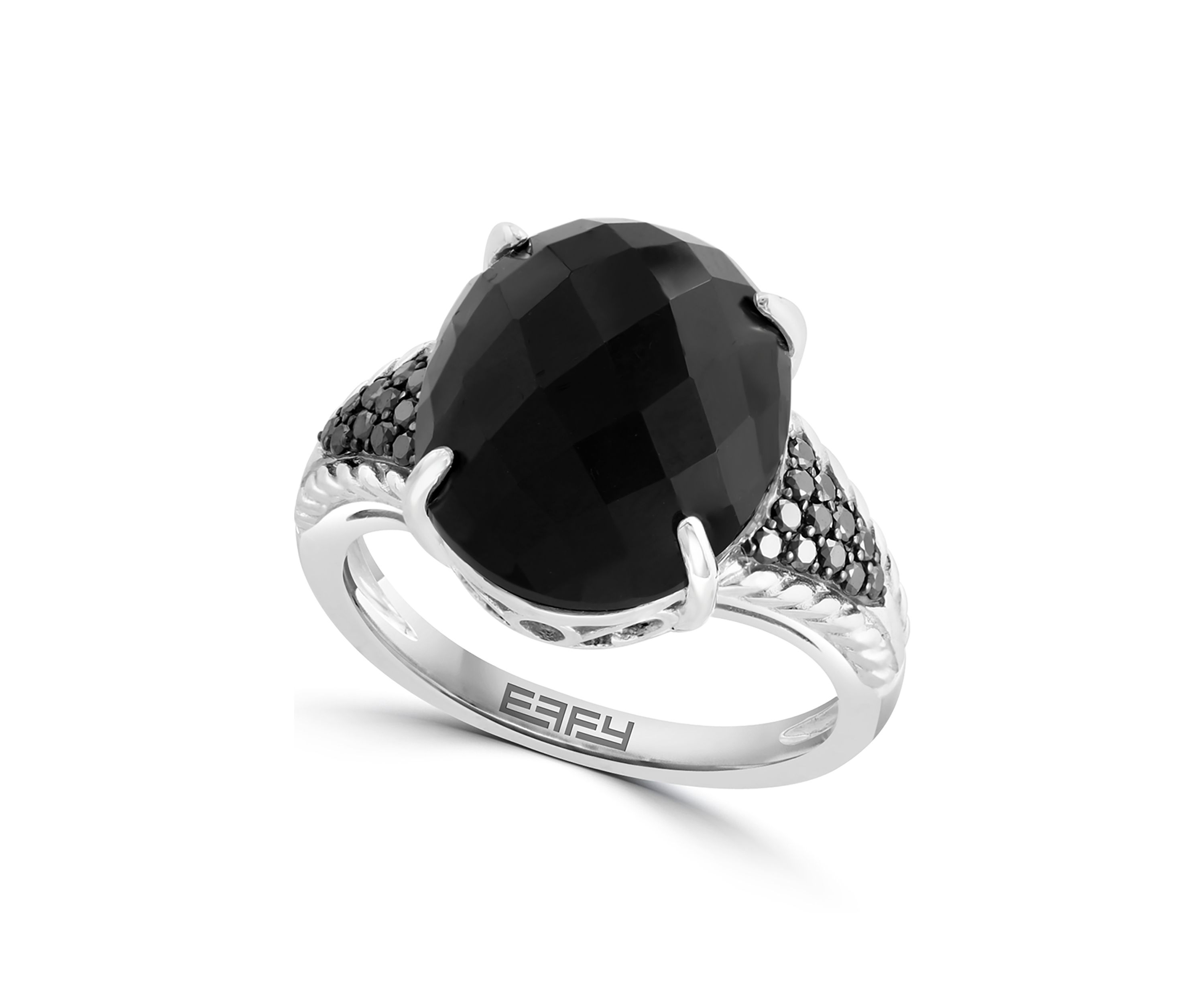 Sterling Silver Black Diamond and Onyx Ring