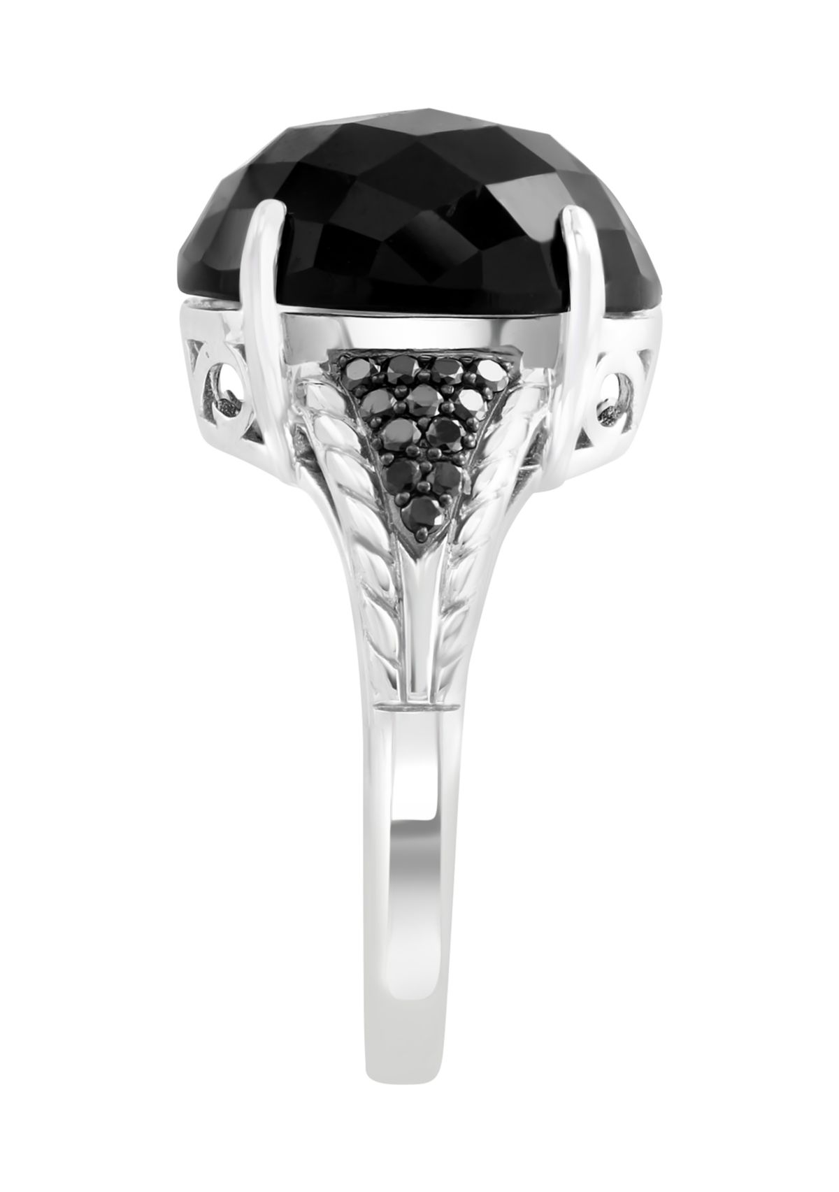 Sterling Silver Black Diamond and Onyx Ring