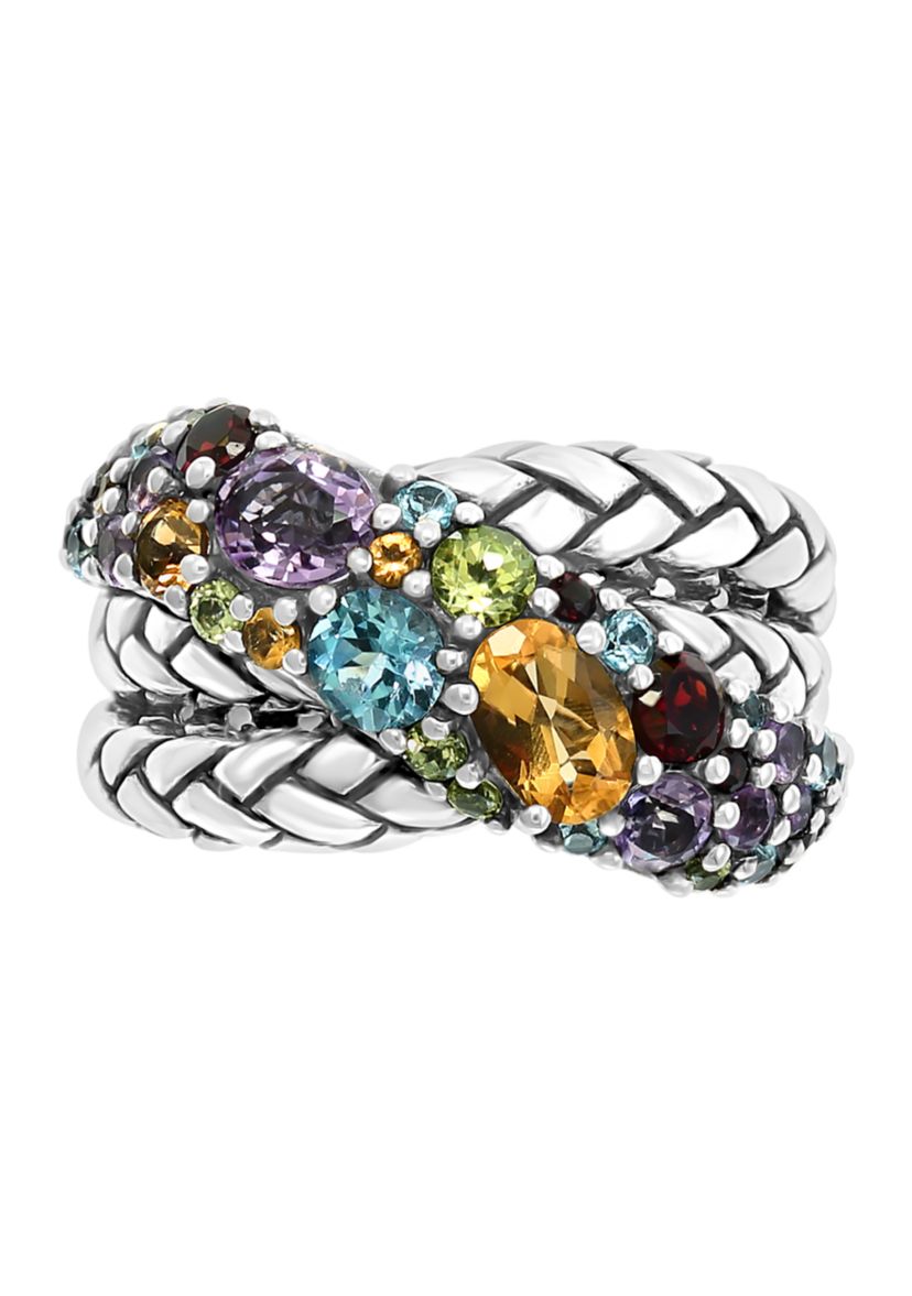 Sterling Silver 2 ct. t.w. Amethyst, Blue Topaz, Citrine, Garnet, and Peridot Ring